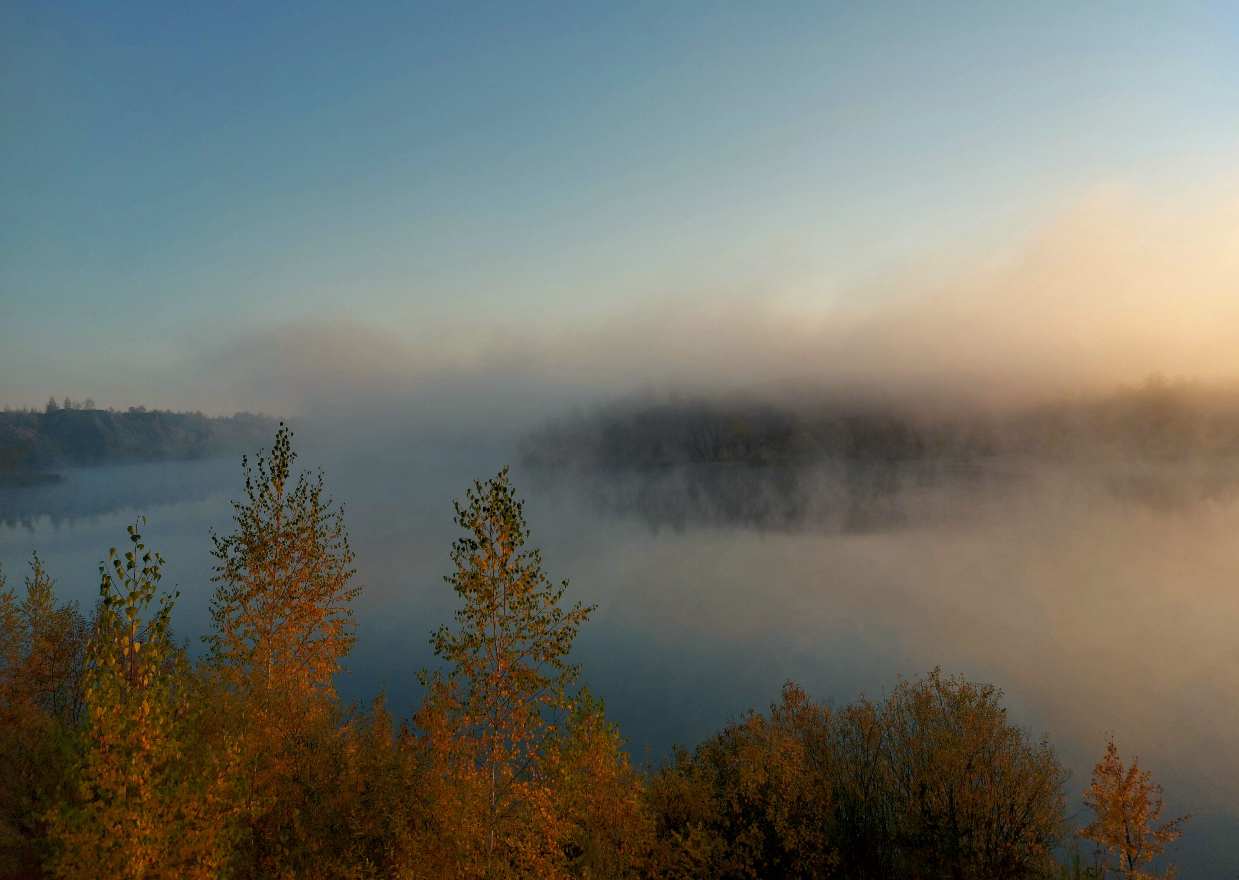 осень, карьер, озеро, природа, пар, туман, рассвет., Валерий Савостьянов