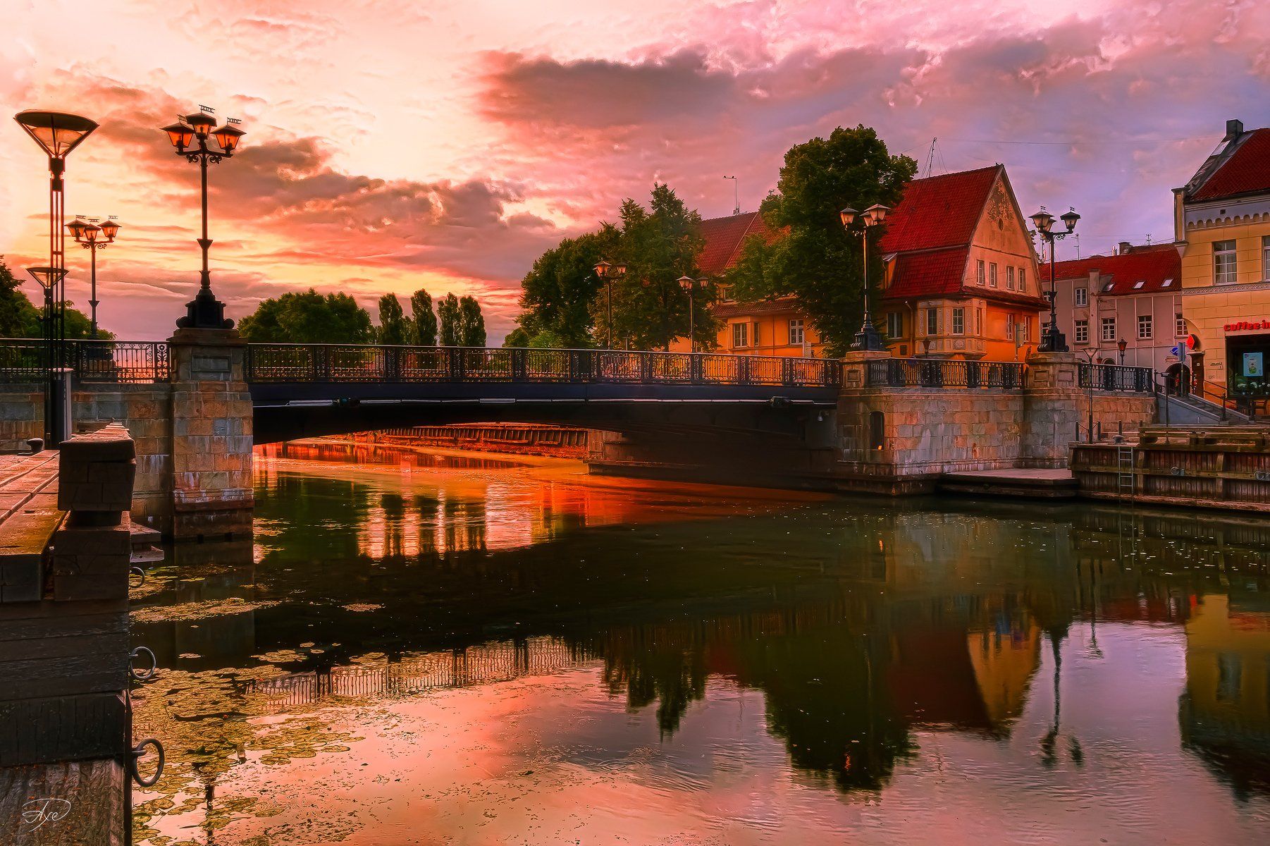 Bridge, Klaipeda, Lithuania, Old city, Reflection, River, Sunrise, Руслан Болгов (Axe)
