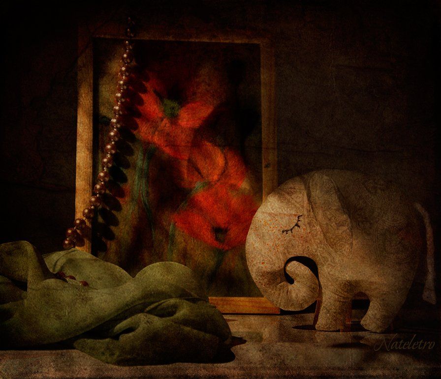 натюрморт картина маки слоник игрушка, Наталья Кузнецова (Nateletro)