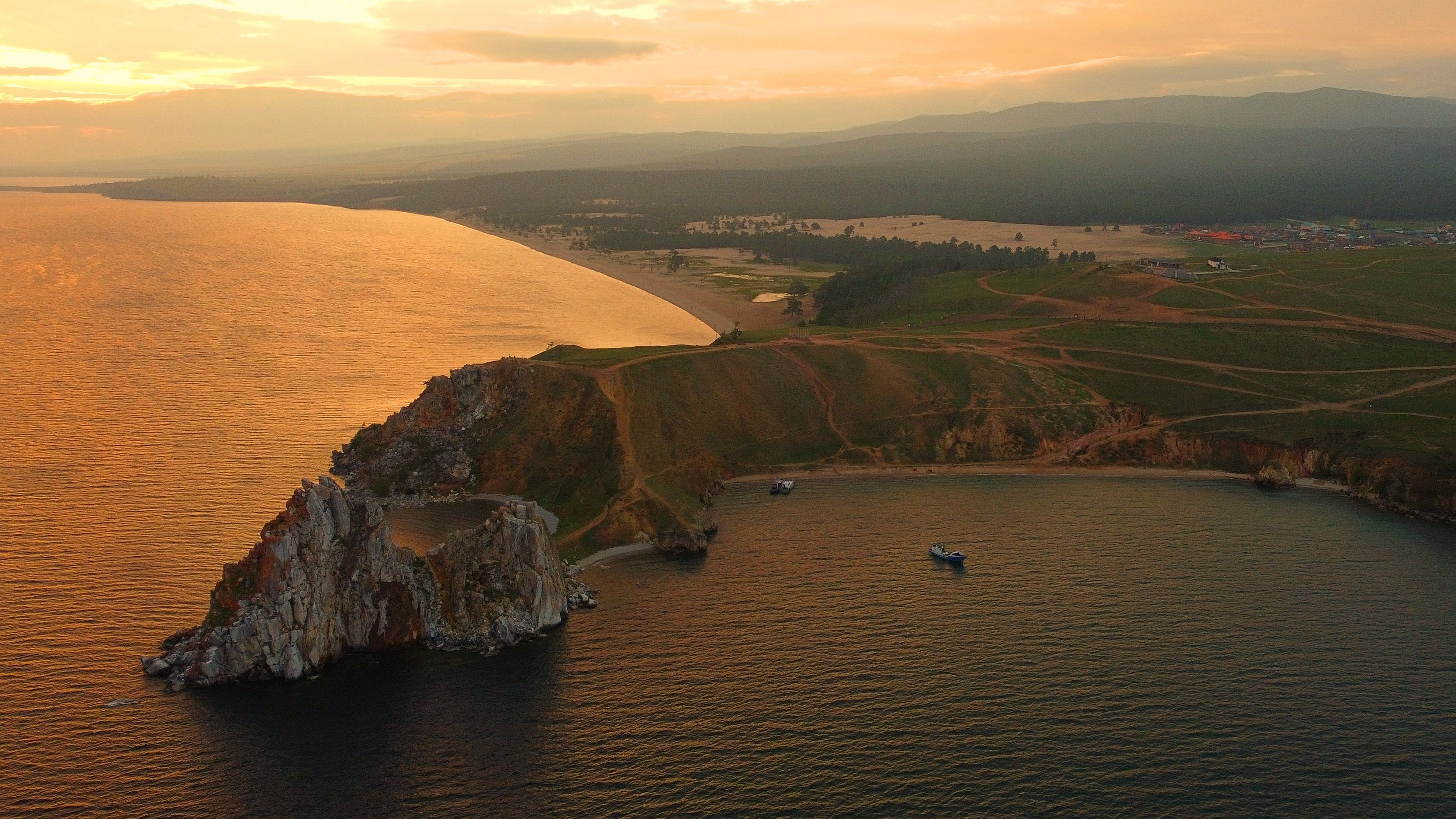 island, lake, sea, sunrise, dawn, sky, morning, rock, nature, landscape, horizon, summer, shore, relief,  Сергей Андреевич