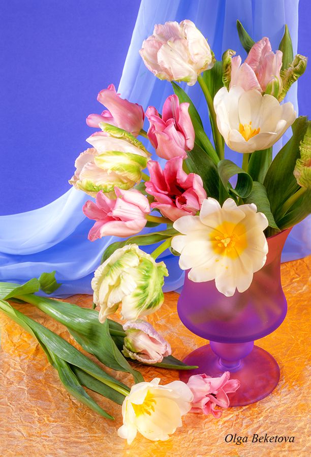 тюльпаны, натюрморт, ваза, фиолетовая, Бекетова Ольга