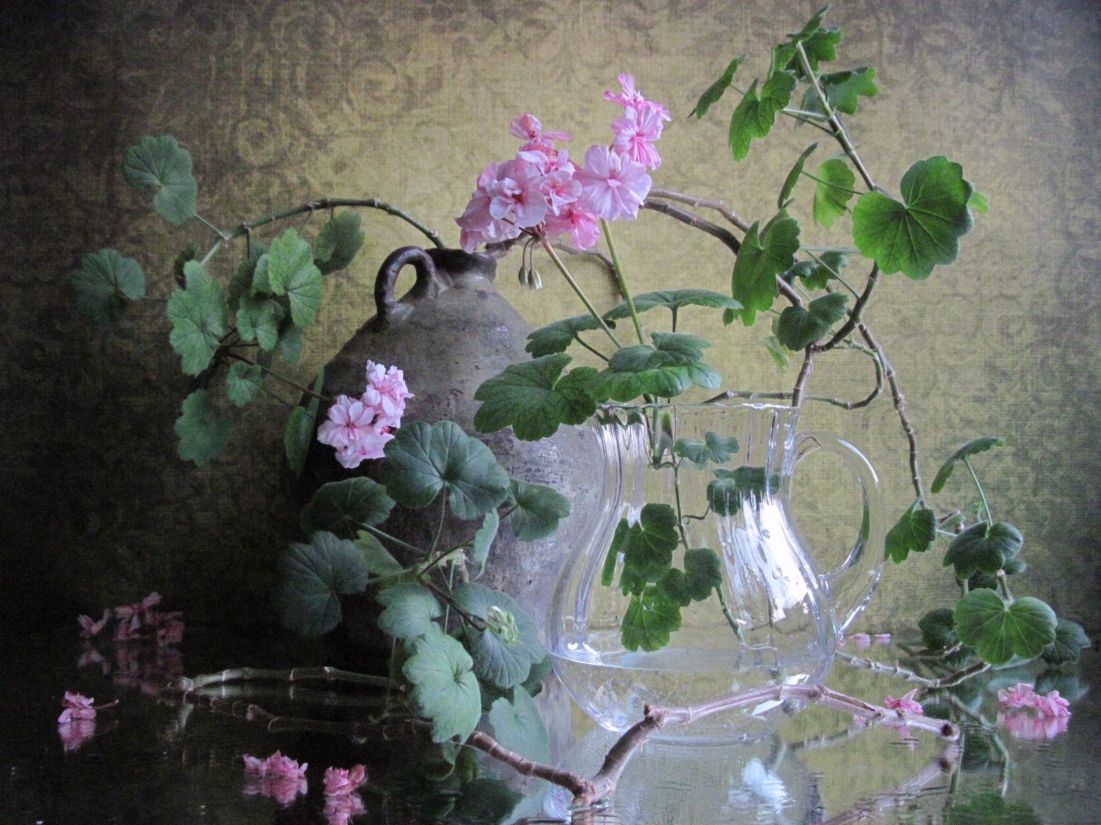 цветы, букет, герань, кувшины, винтаж, Наталия Тихомирова