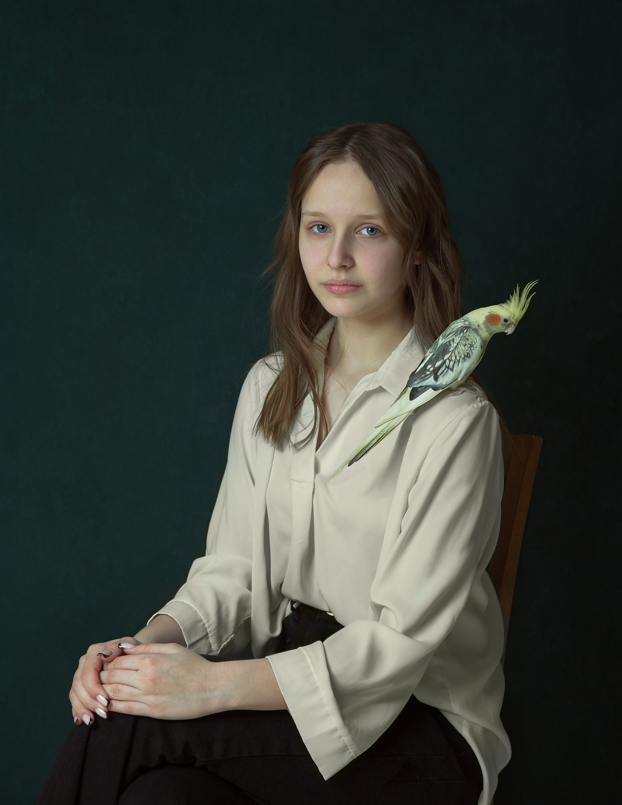 портрет,портрет девушки,попугай, Афанасьева Татьяна