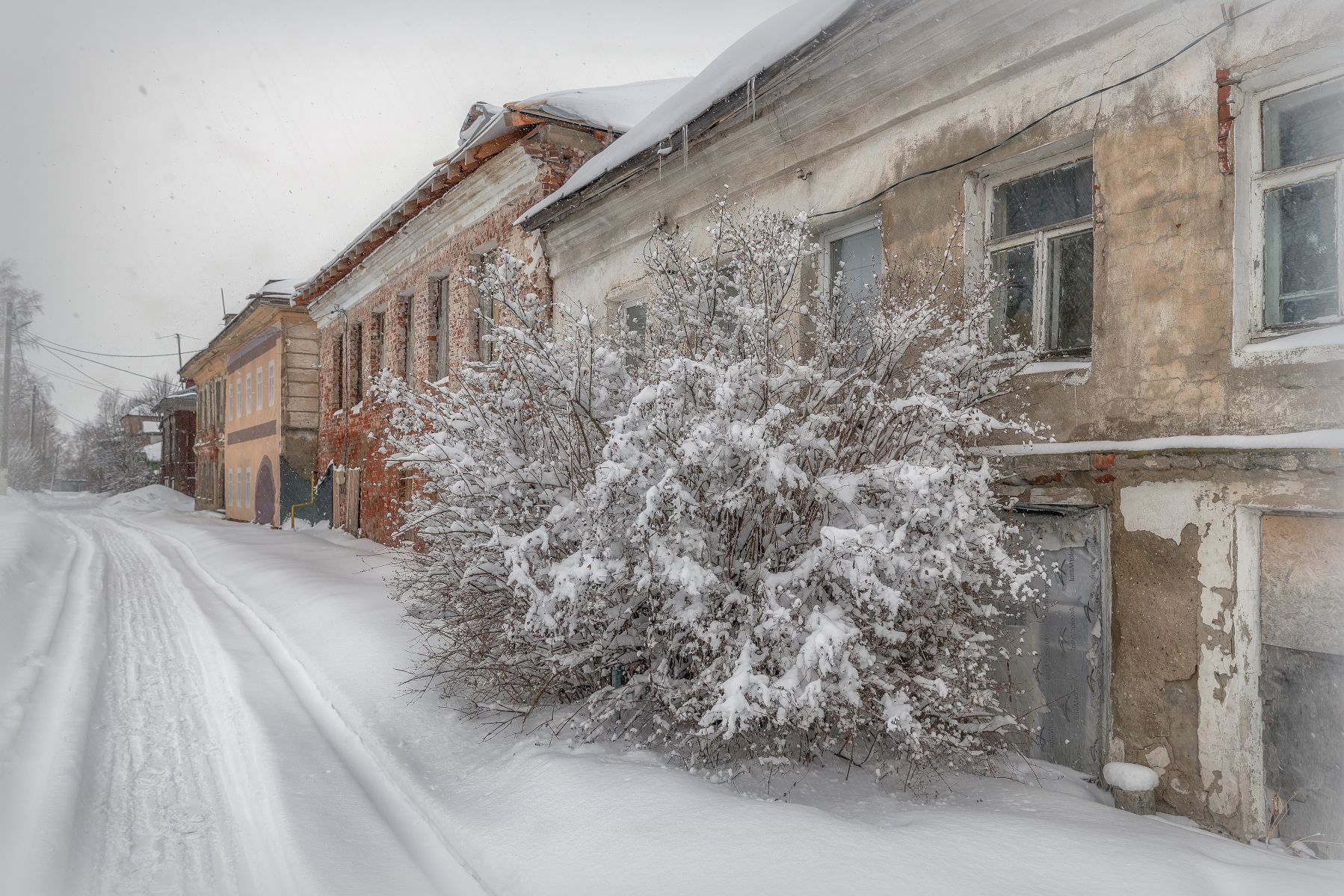 зима, улица, снег, дома, Сергей Аникин