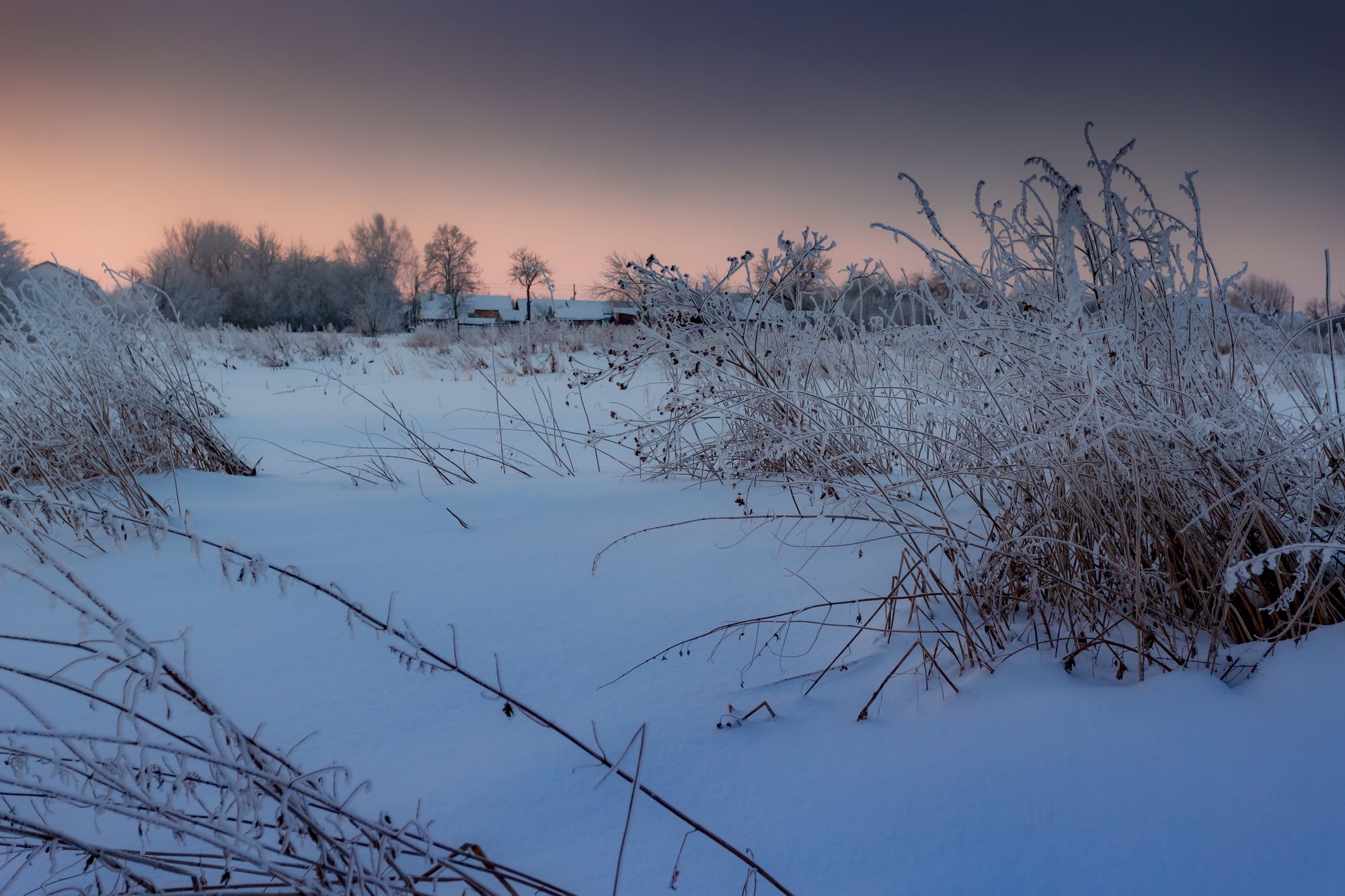 поле, зима, восход, деревня, пейзаж , Юрий Морозов