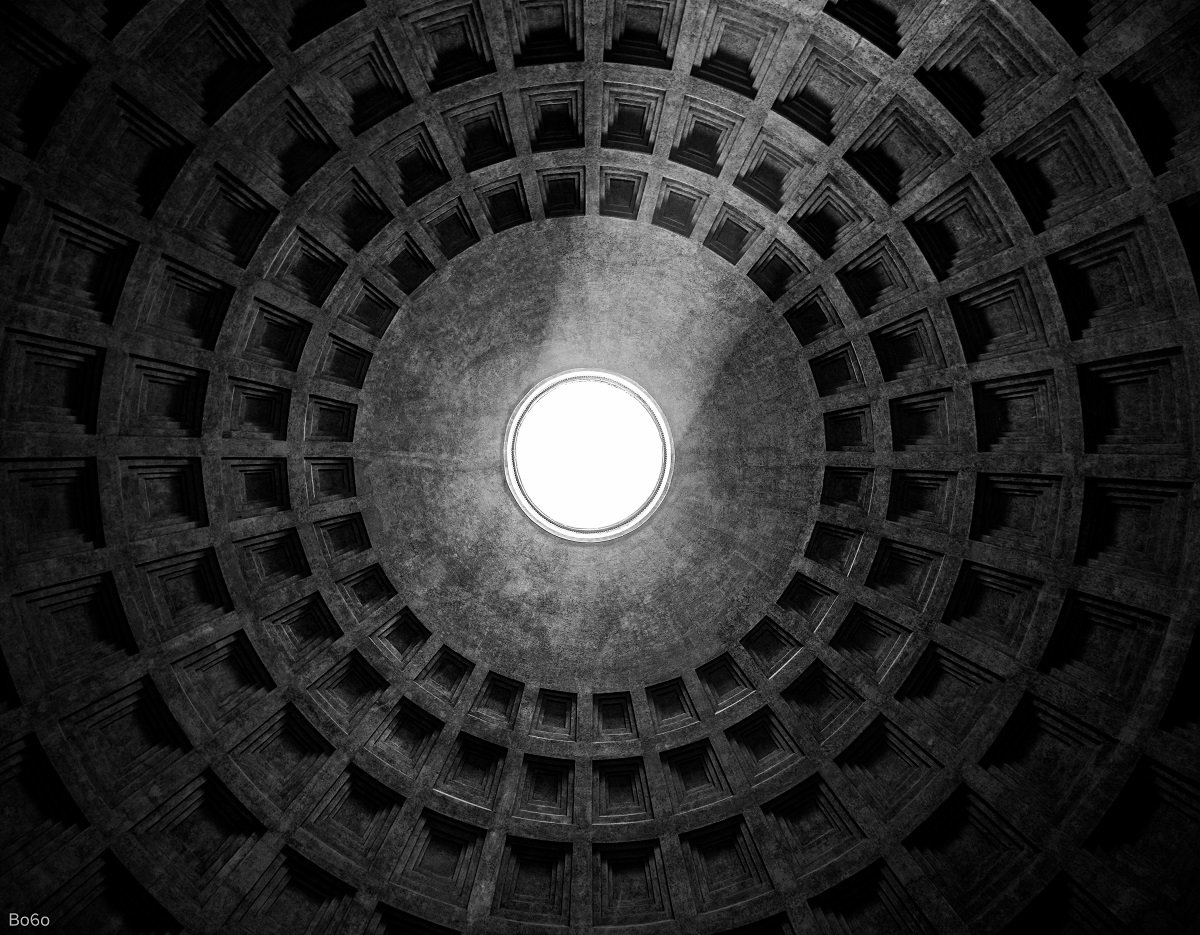 Abstract, Black and white, Dome, Italy, Pantheon, Rome, Travel, Boris Preslavski