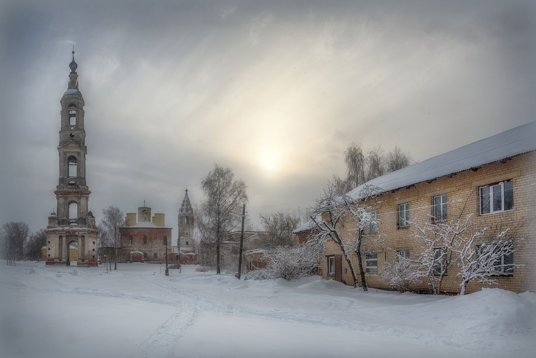 зима, снег, колокольня, село, Сергей Аникин