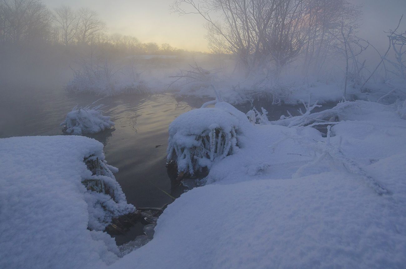 зима, снег, утро, косая гора, озеро горячка, Михаил Агеев