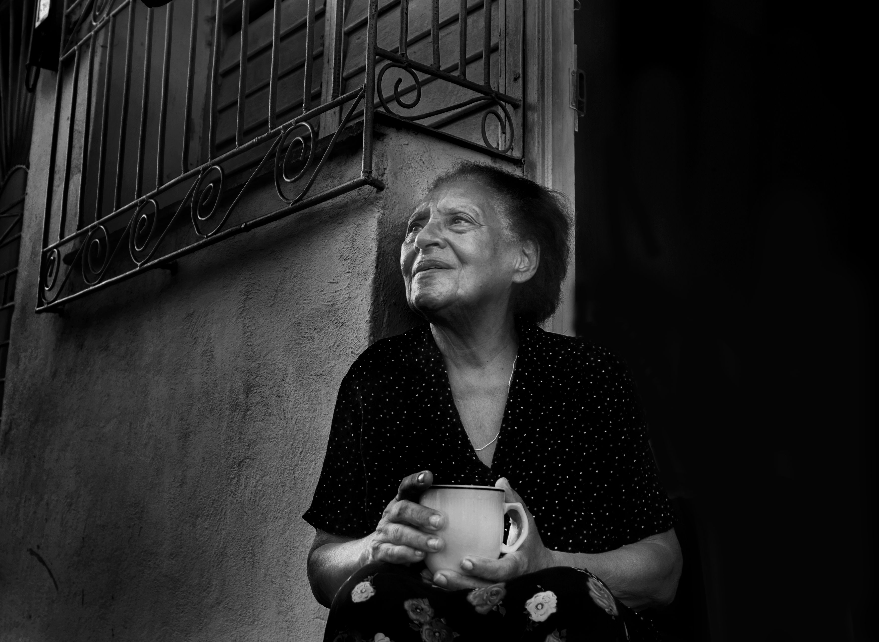 Cuba,  woman, coffee,  black and white,  street, Orna Naor
