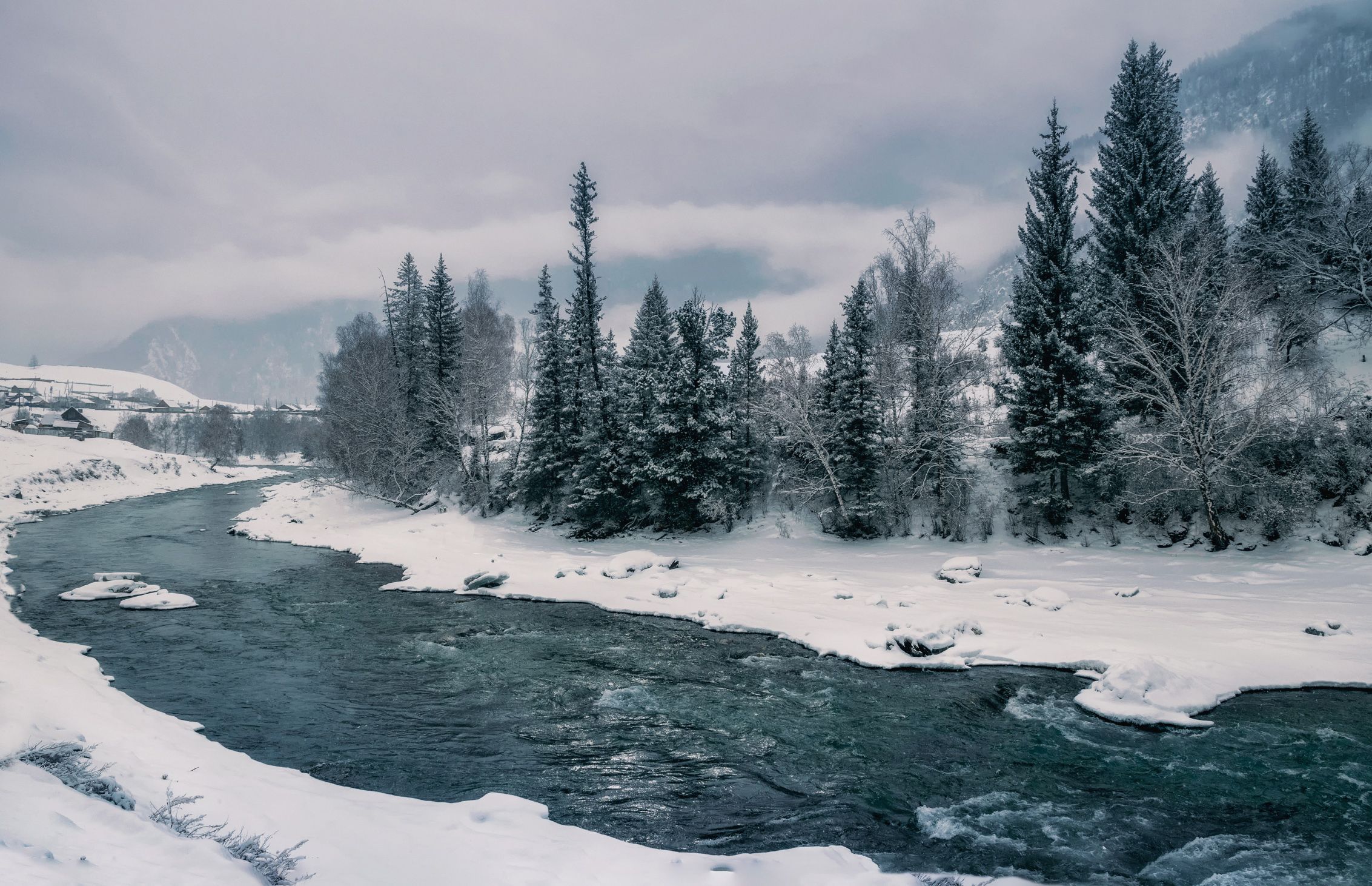 горный алтай,река чуя,конец февраля,снег,туман, Лора Павлова