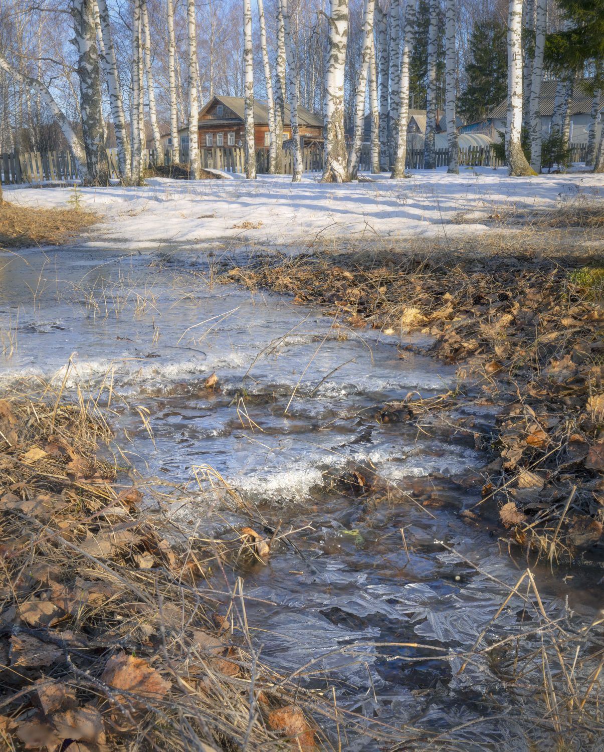 весна утро деревня лед водопад ручеек, Сергей Буторин
