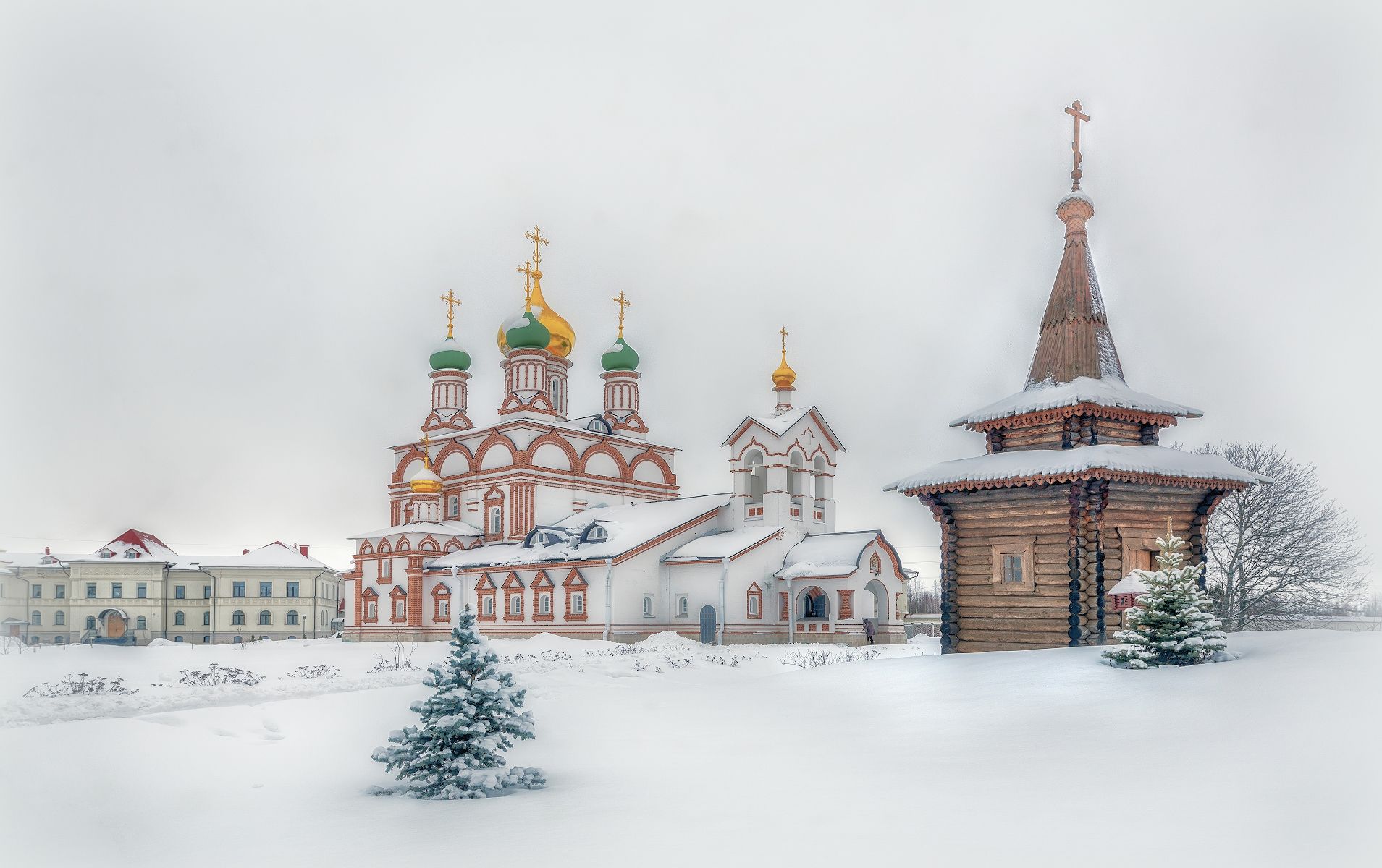 Снег, монастырь, зима, купола, часовня, Сергей Аникин