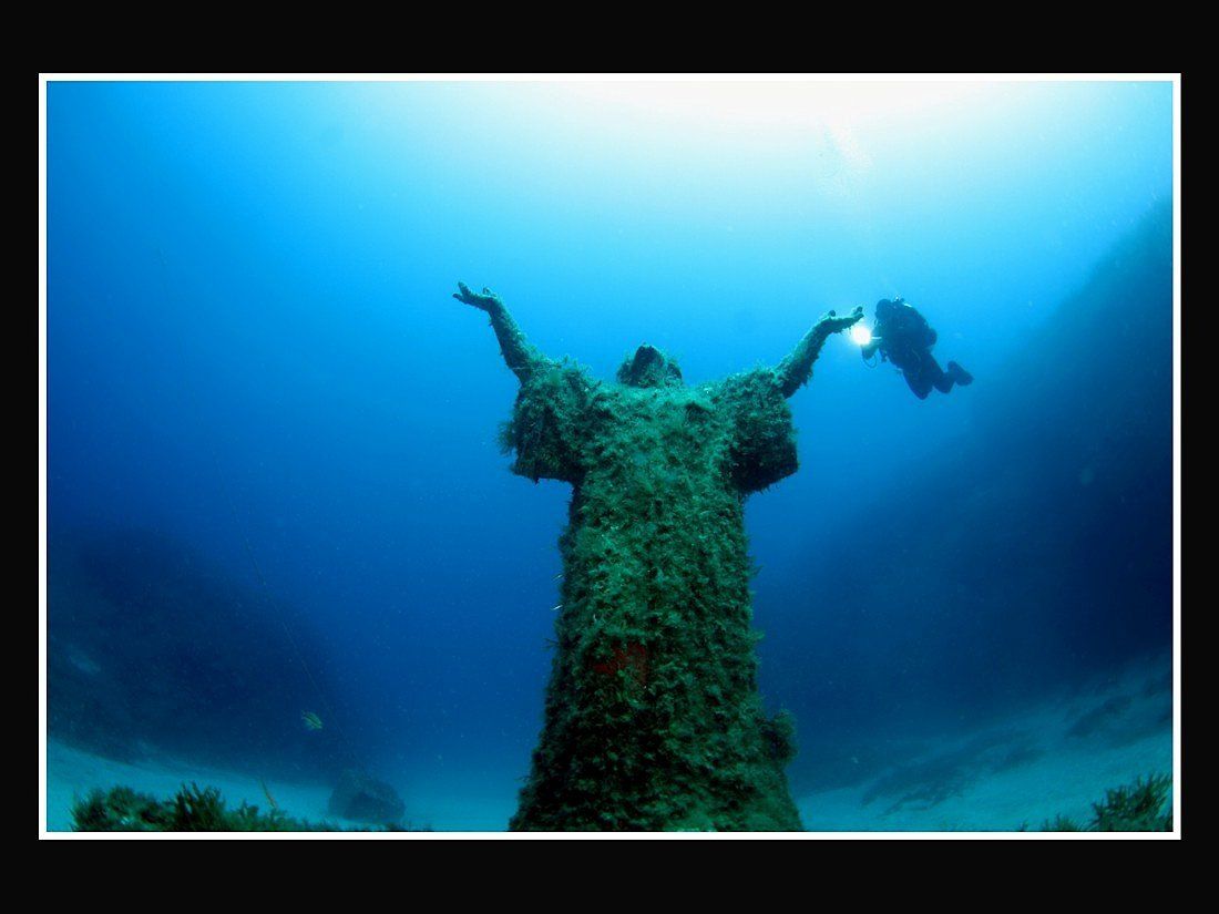 статуя, иисуса, христа,alfred camilleri cauchi,raniero borg,st. paul's islands,malta underwater statue of jesus christ, Валерий