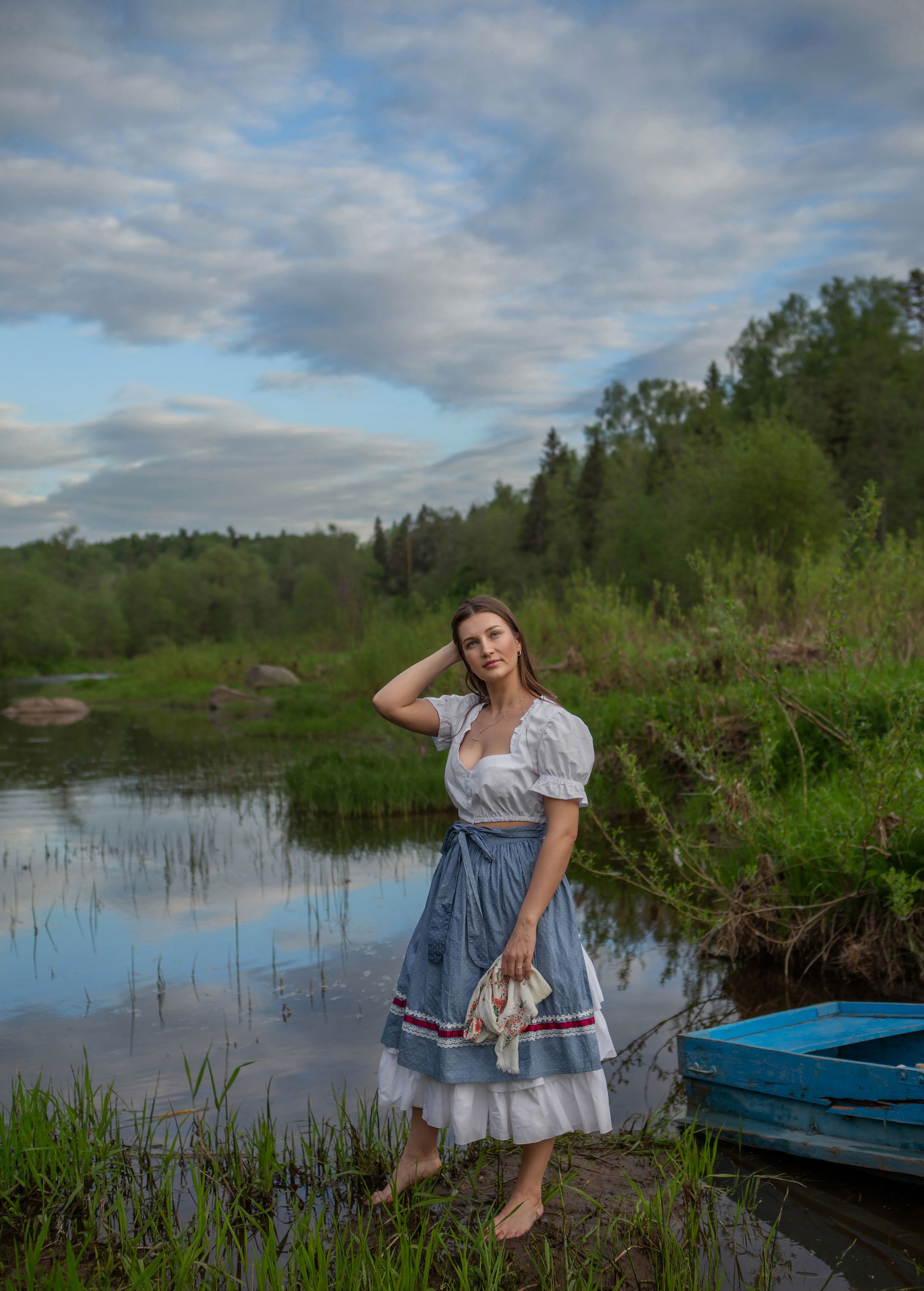 река девушка красота любовь природа искусство фотография покой радость лодка облака вода небо, Татьяна Шепелева
