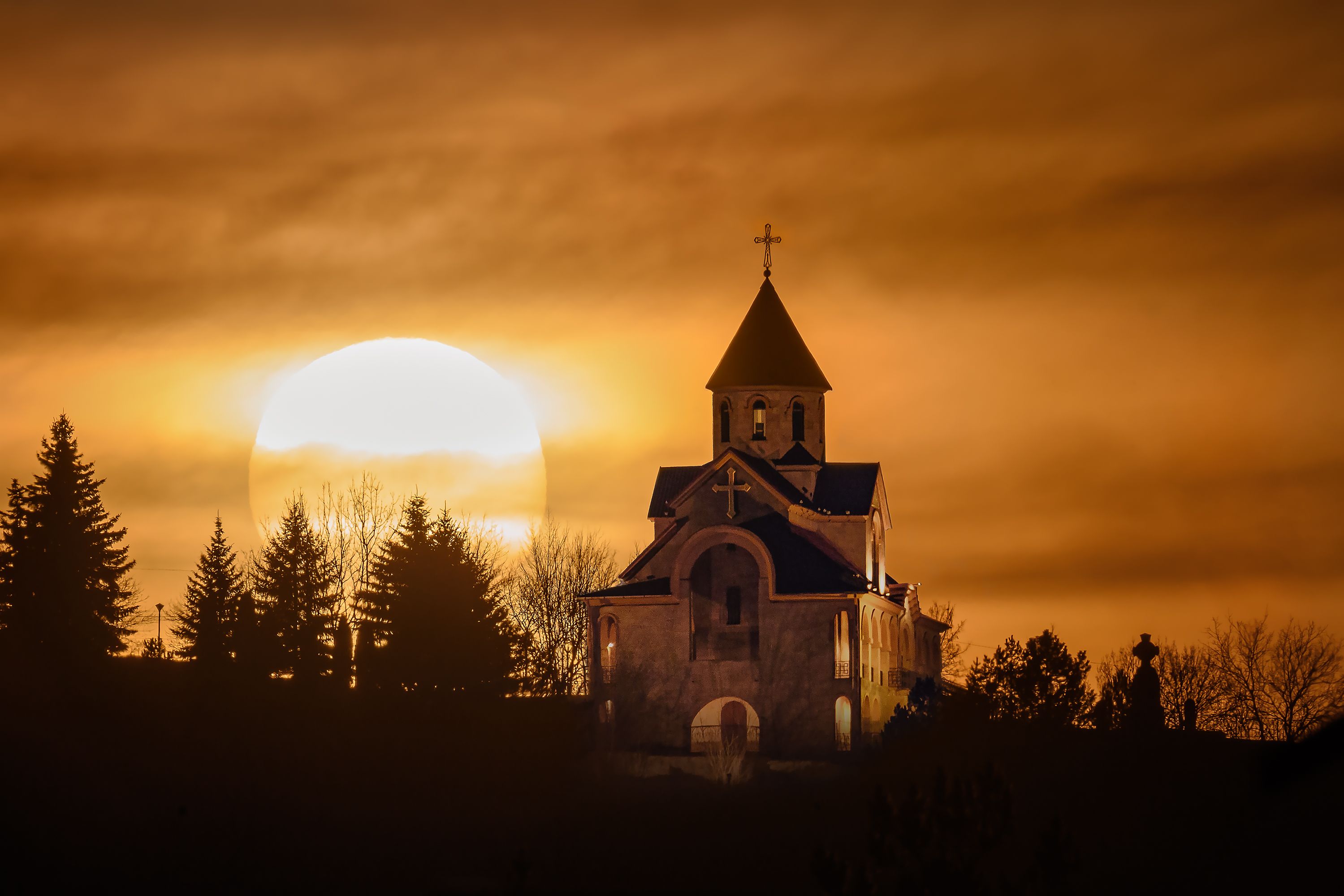 солнце, храм, закат, Zakharov Armen
