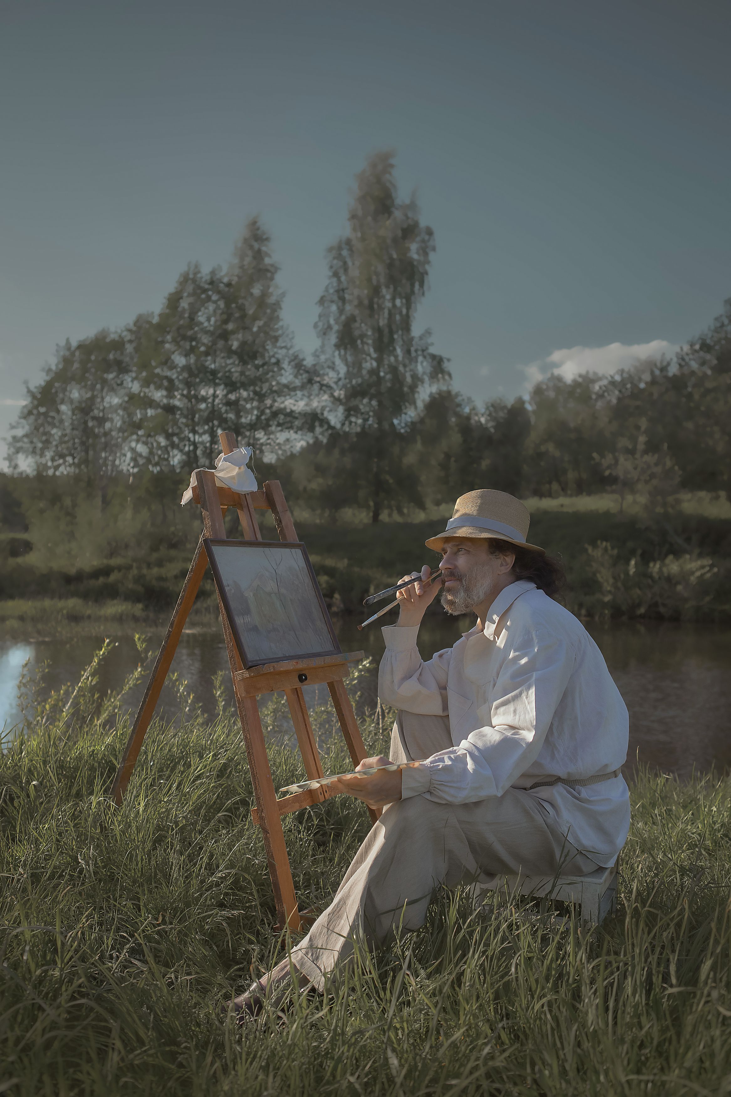 мужчина природа кисть художник мольберт вода лето облака трава фотография фотограф, Татьяна Шепелева