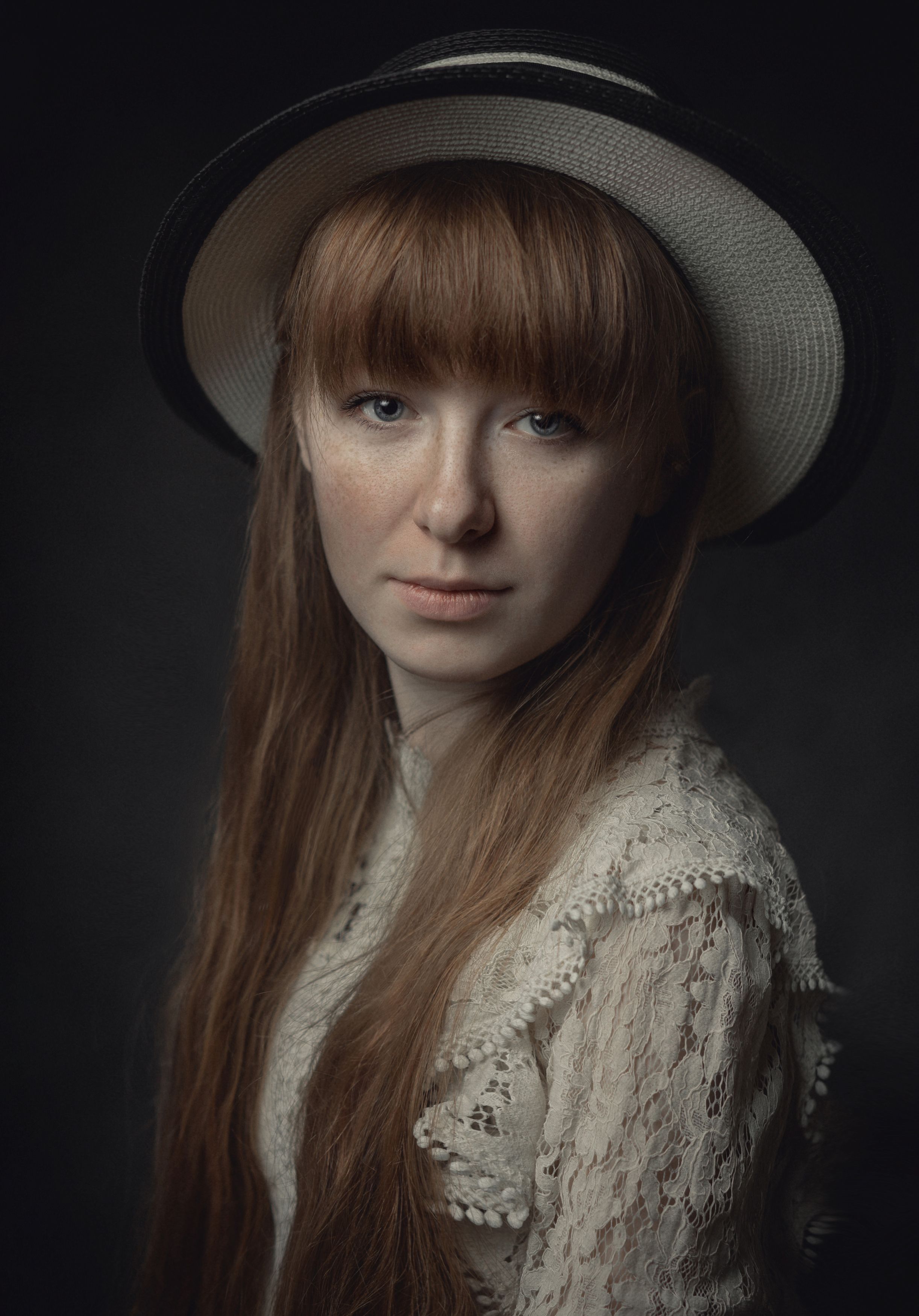 портрет, девушка, веснушки, шляпа, взгляд, portrait, sight, freckles, girl portrait, hat, Aleksey Sologubov