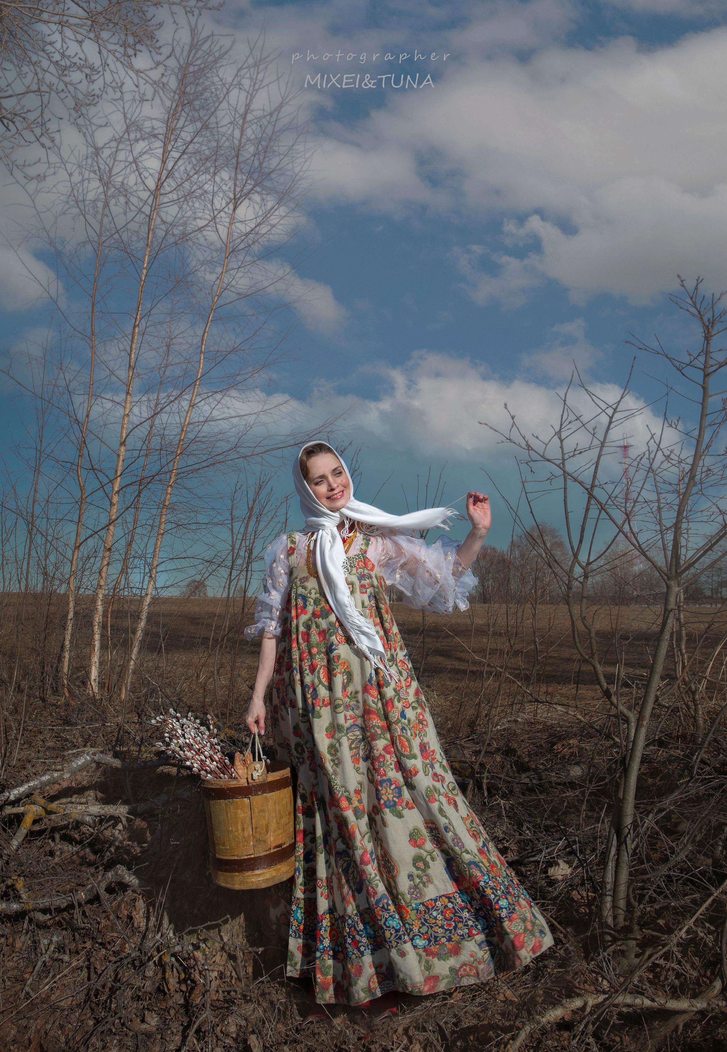 женщина весна  природа красота любовь деревня лес береза нежность лукошко платок  фотография сказка, Татьяна Шепелева