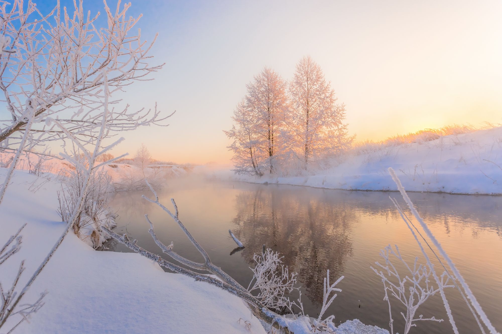 река, вода, зима, иней, утро, пейзаж , Юрий Морозов