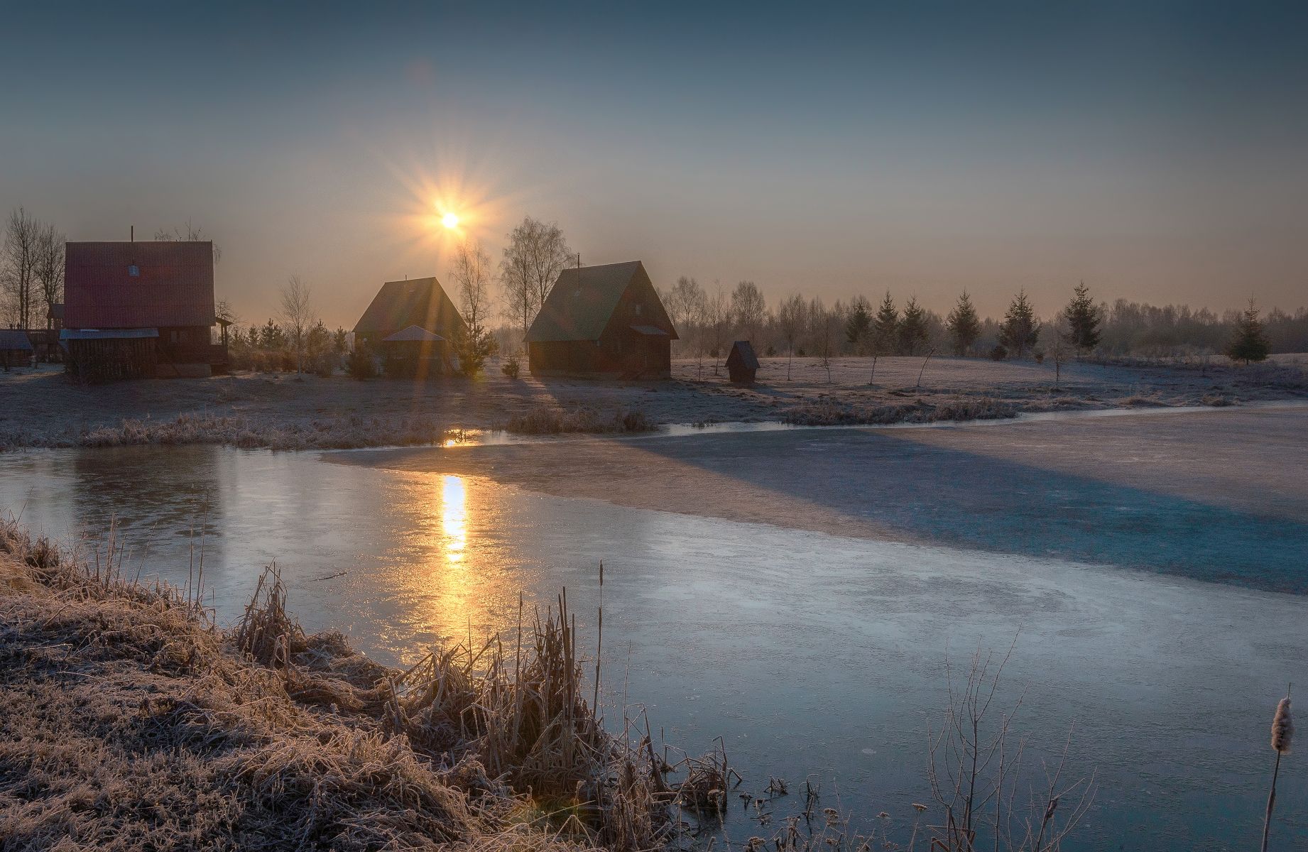 иней,лёд, пруд, деревня,утро, Сергей Аникин