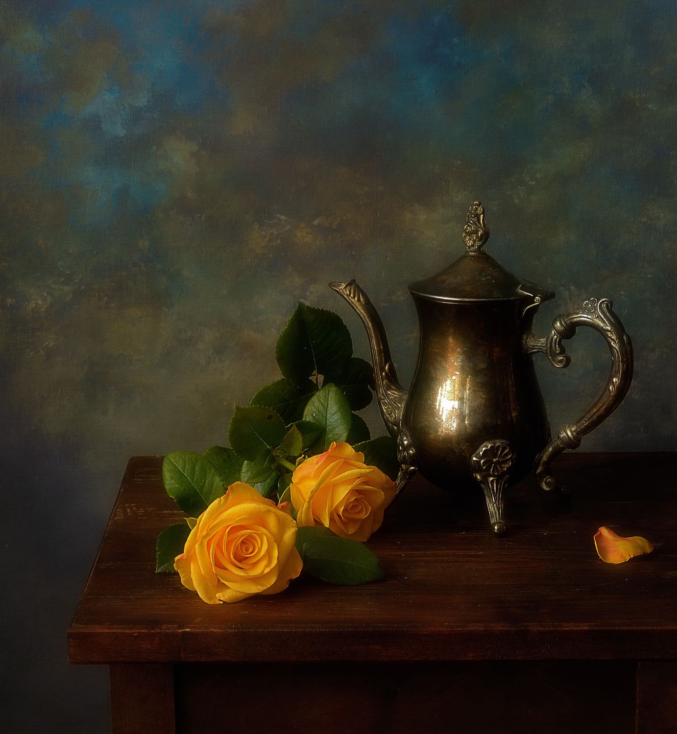 натюрморт,цветы,розы,кофейник, Наталия К