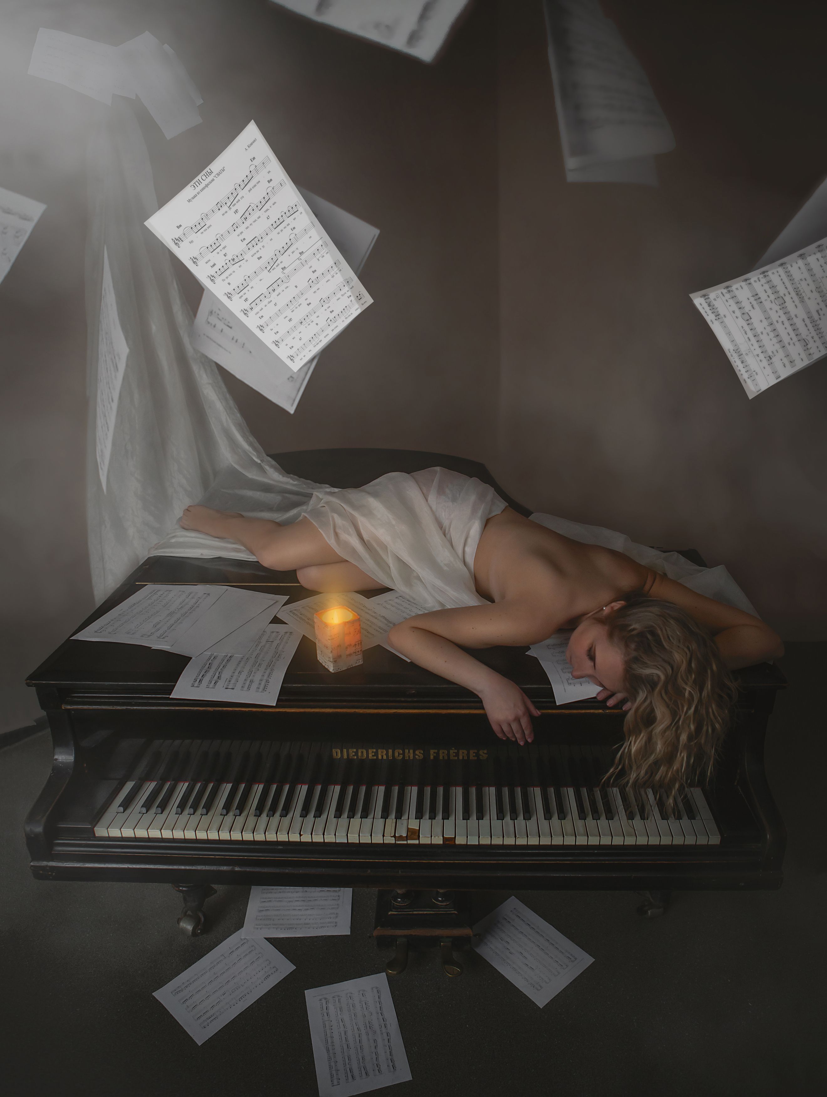 девушка свеча рояль любовь сны ноты красота музыка фотография искусство, Татьяна Шепелева