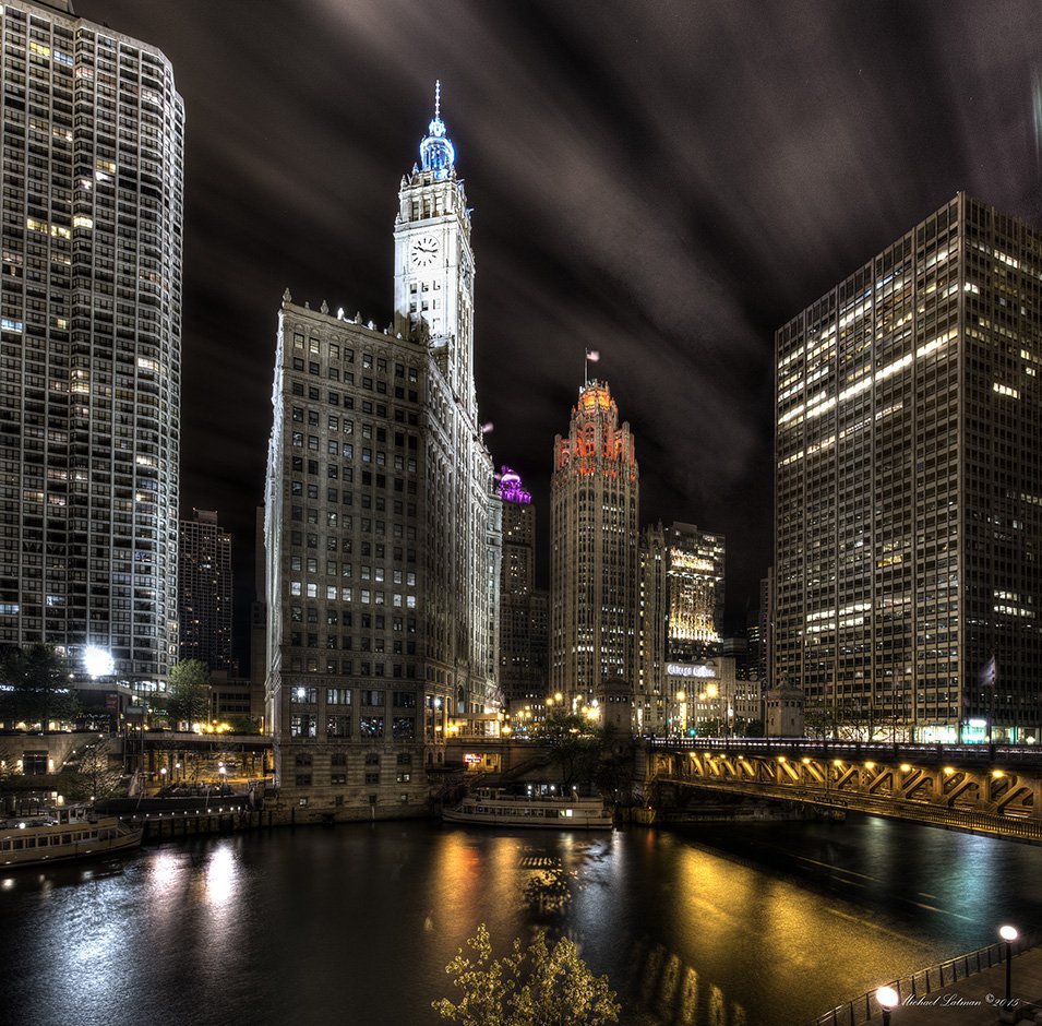 chicago, city, lights, melody johny guitar, night, river, sax, sky, windy, Michael Latman