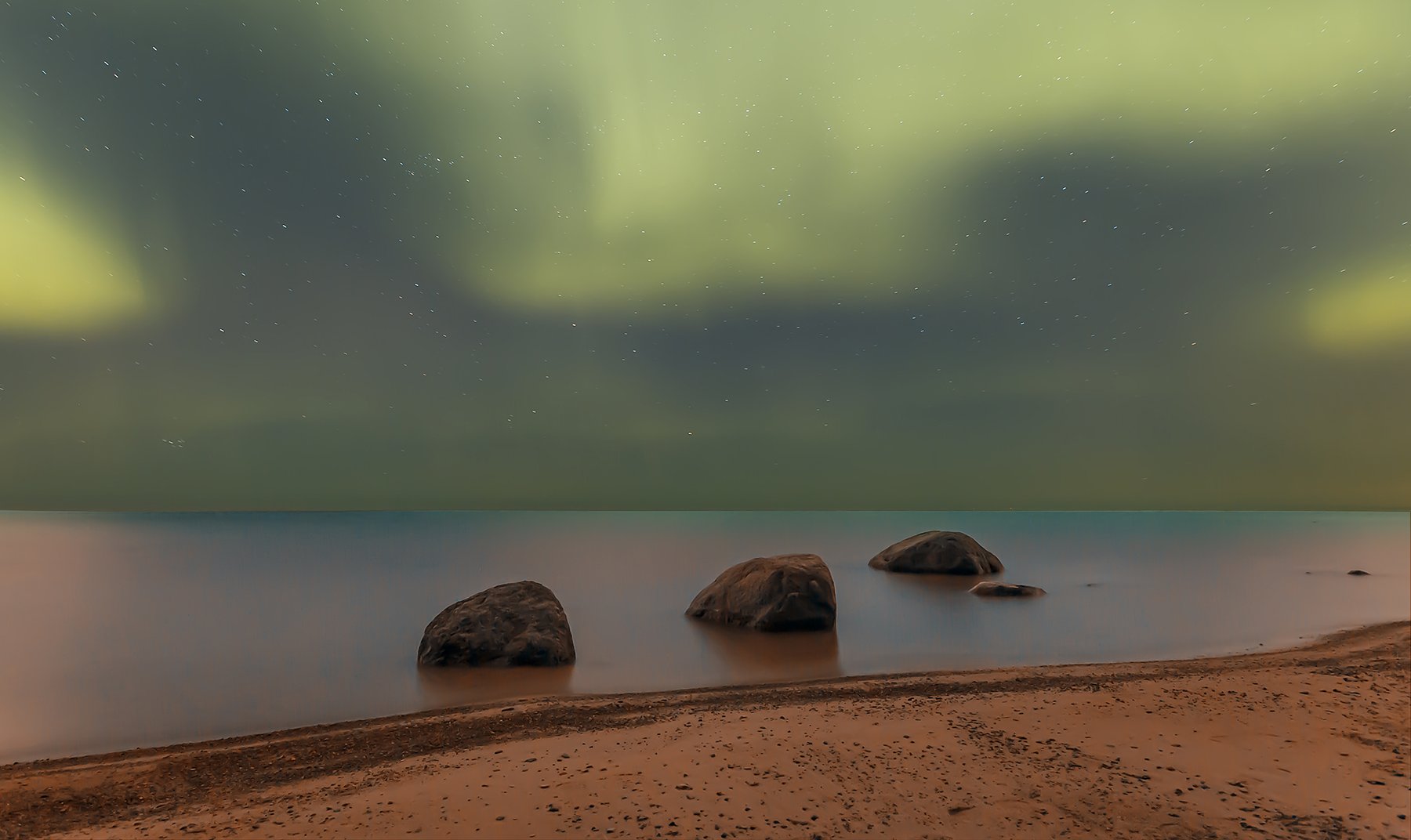 aurora borealis, rocks, Kljuchenkow Aleksandr