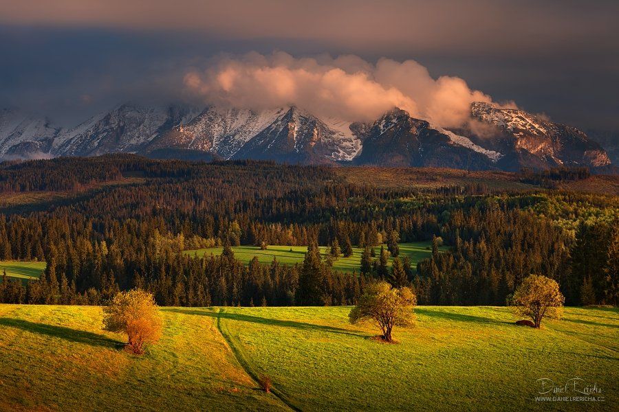 Slovakia, Tatras, Belianske Tatras, evening, spring, mountains, trees, forest, sky, clouds,, Daniel Řeřicha
