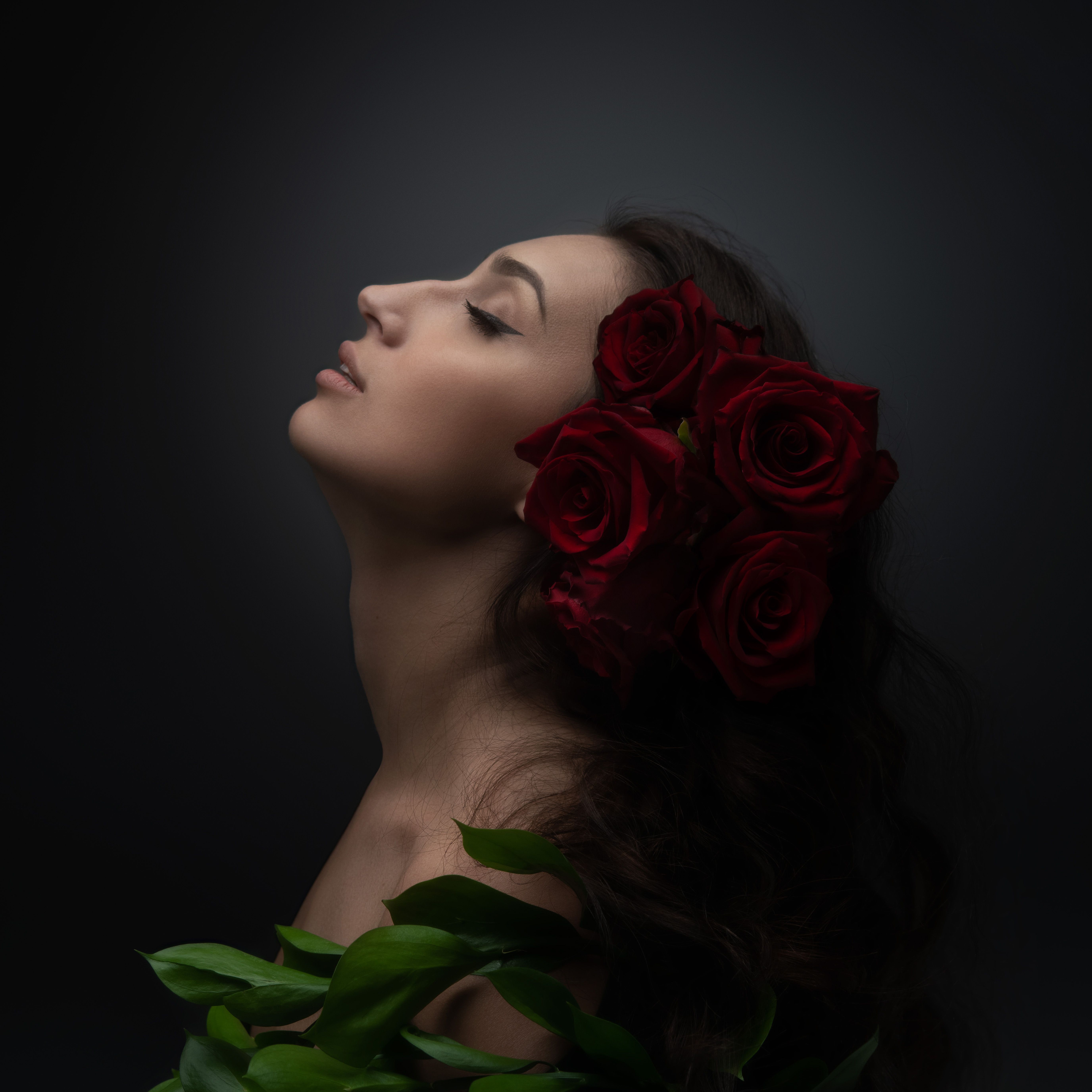rose, profile, girl, hair, portrait, beauty, розы, Алла Масленникова