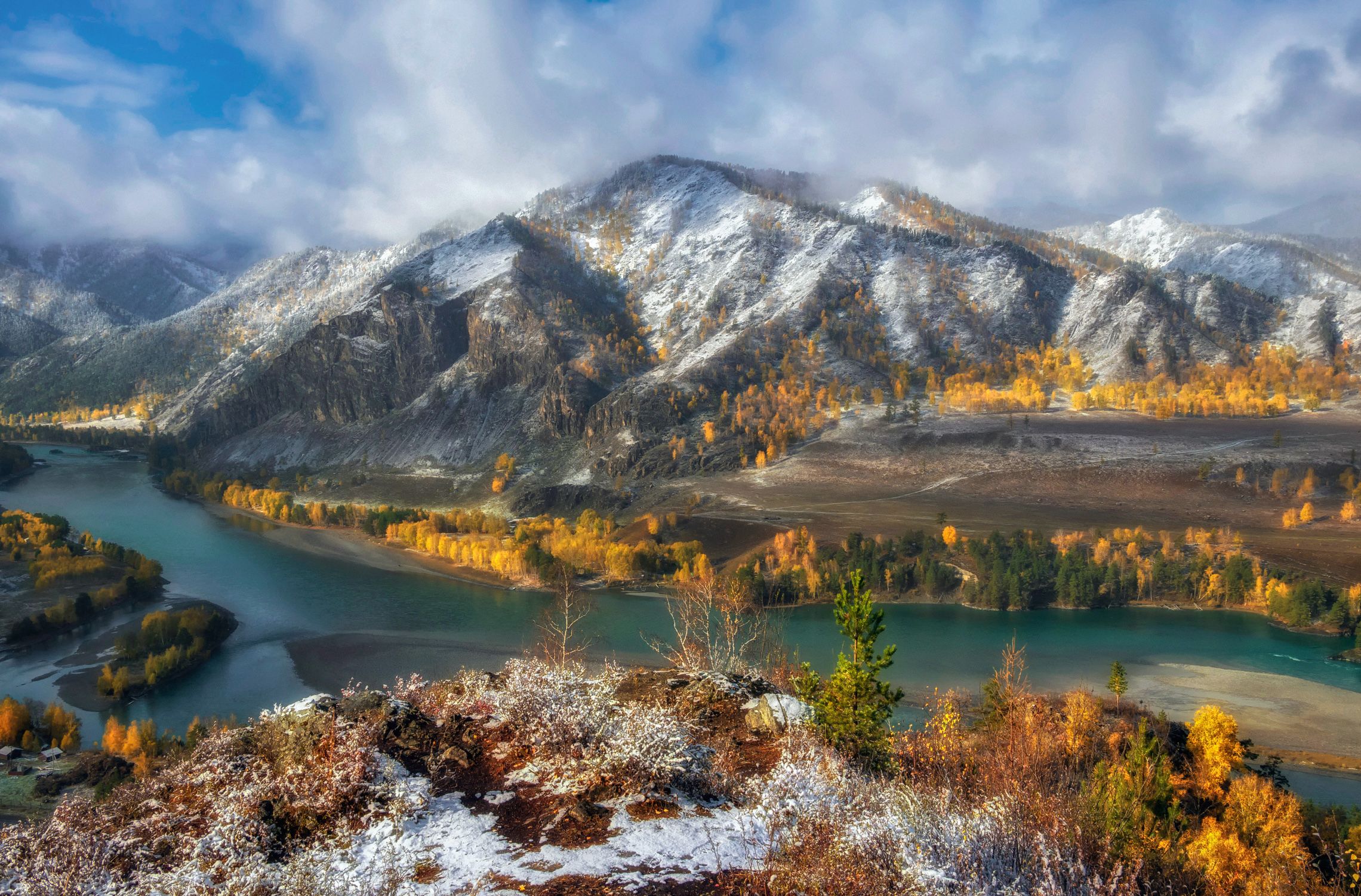 горный алтай,осень,долина катуни,утренняя дымка,снег, Лора Павлова