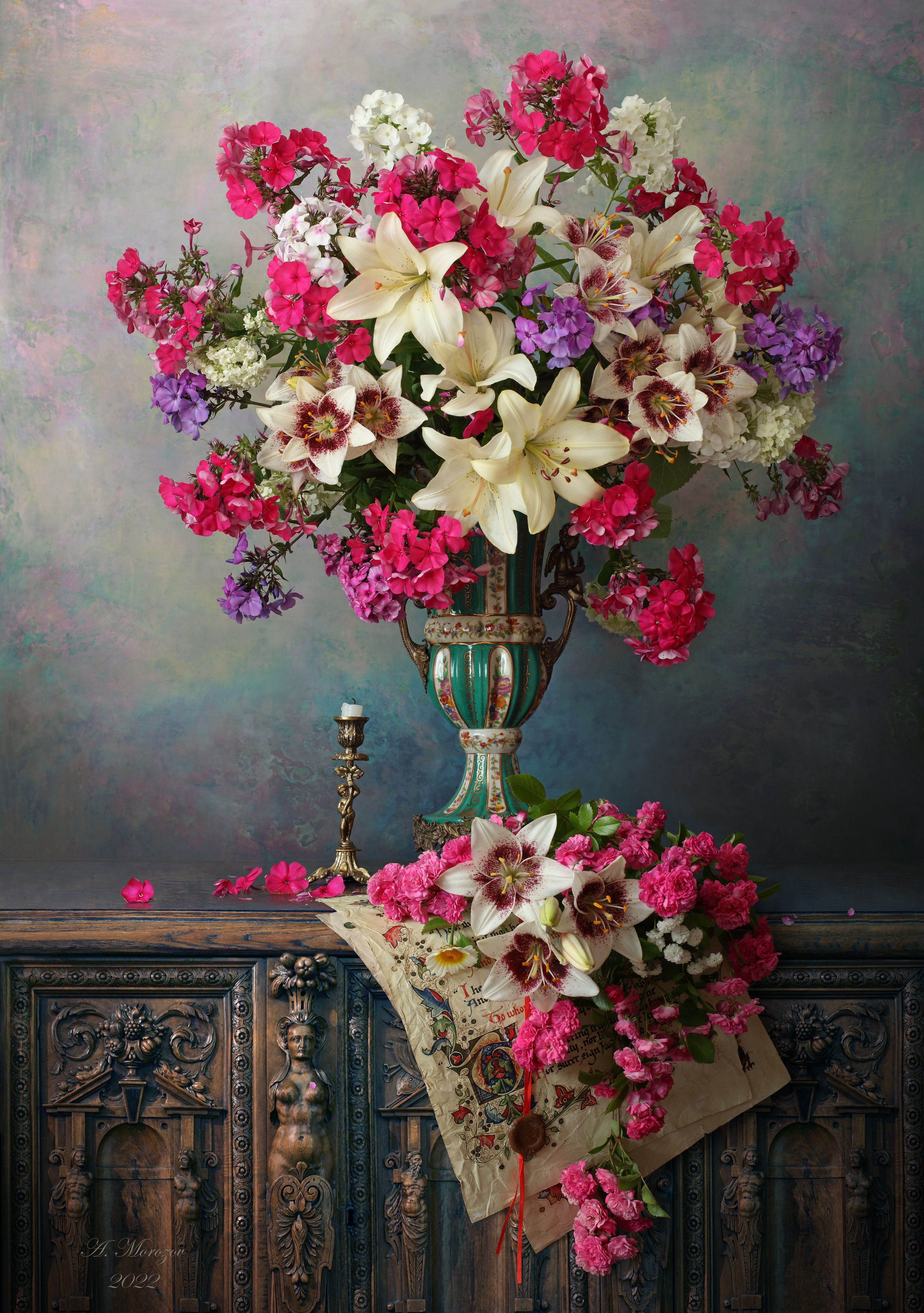 цветы, лилии, флоксы, стол, Андрей Морозов
