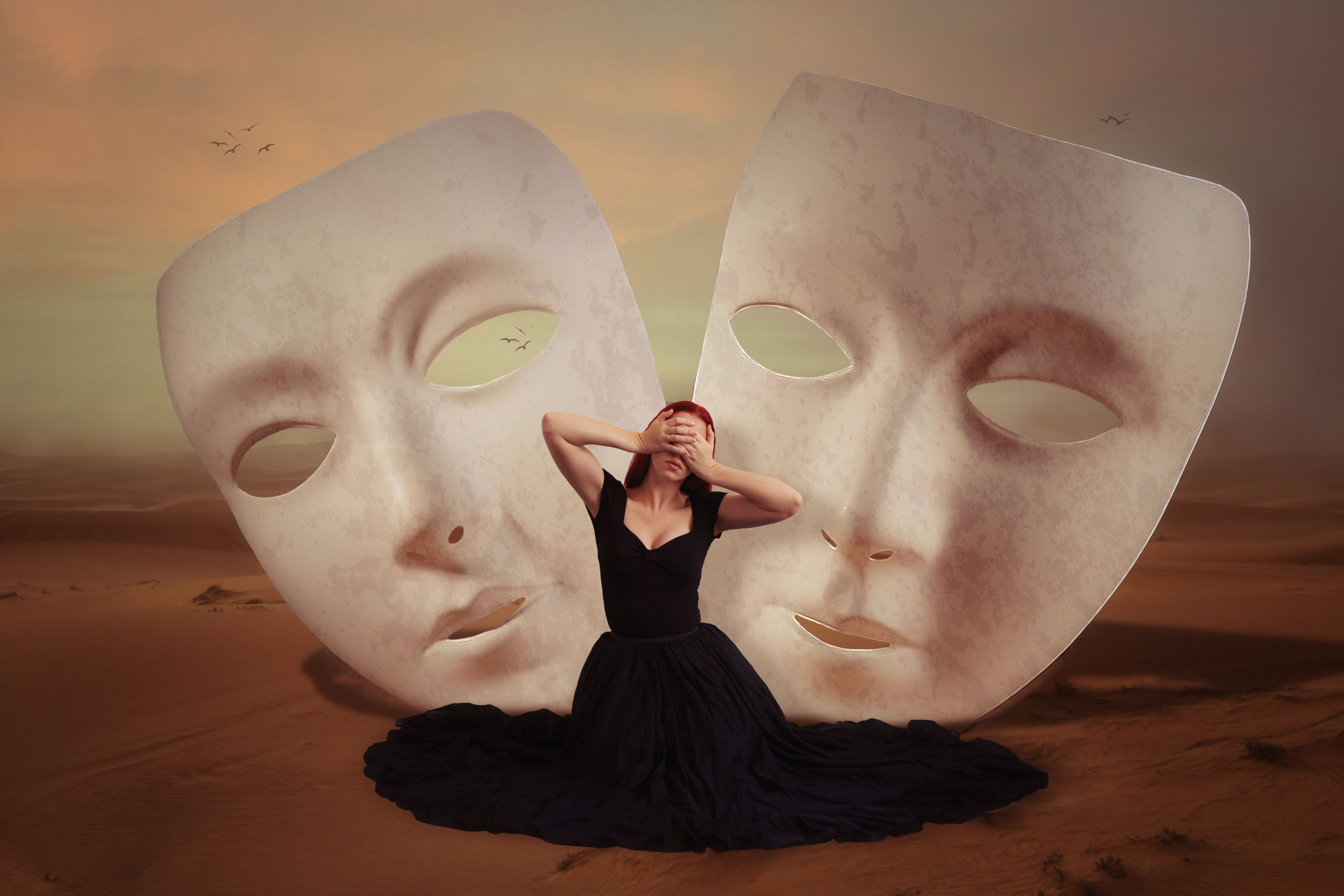 девушка, маски, пустыня, Sergii Vidov