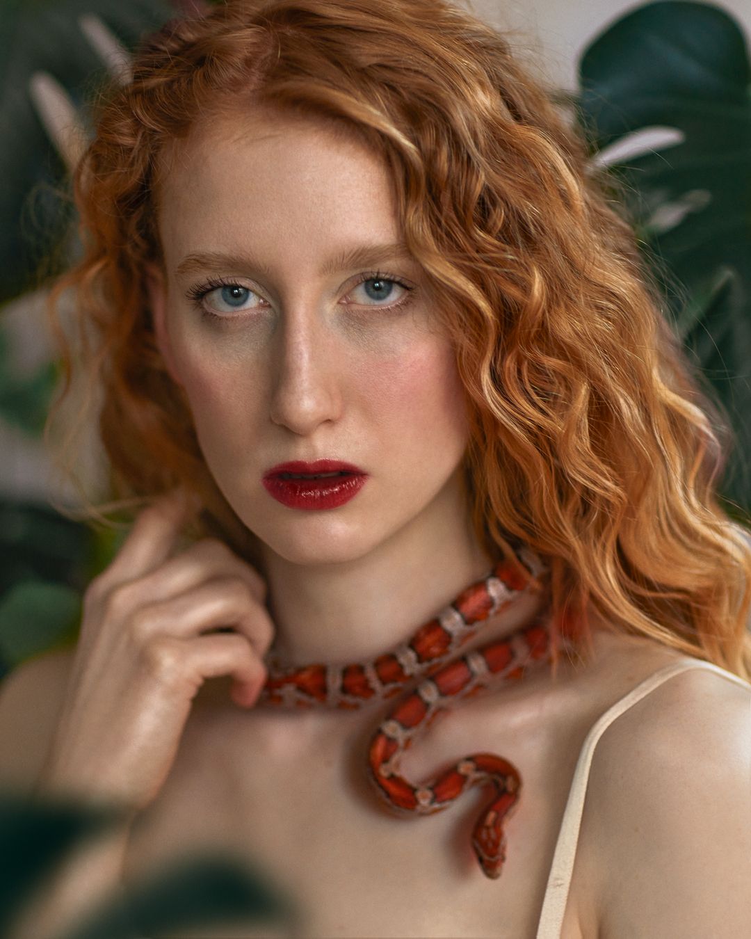 змея, Ева, девушка, рыжеволосая девушка, джунгли, королевская змея, Natalie Seitner