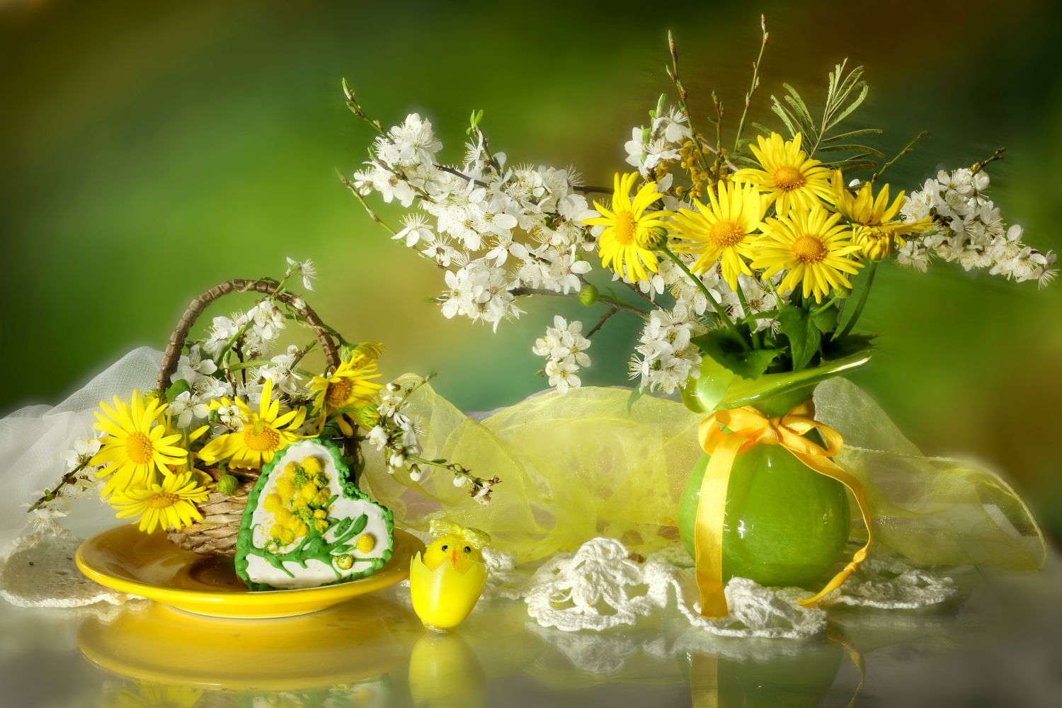 натюрморт, цветы, ветка цветущая, салфетка, ваза, печенье, Шруб (Беляева) Татьяна