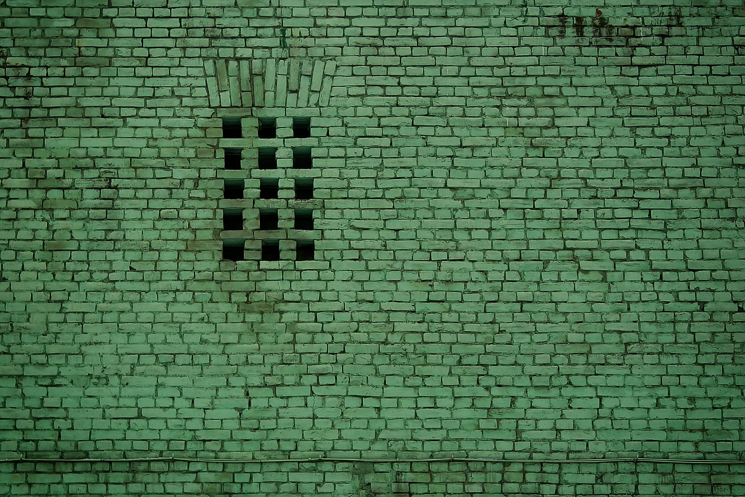 bricks, wall, minimal, green, Евгений Верещагин