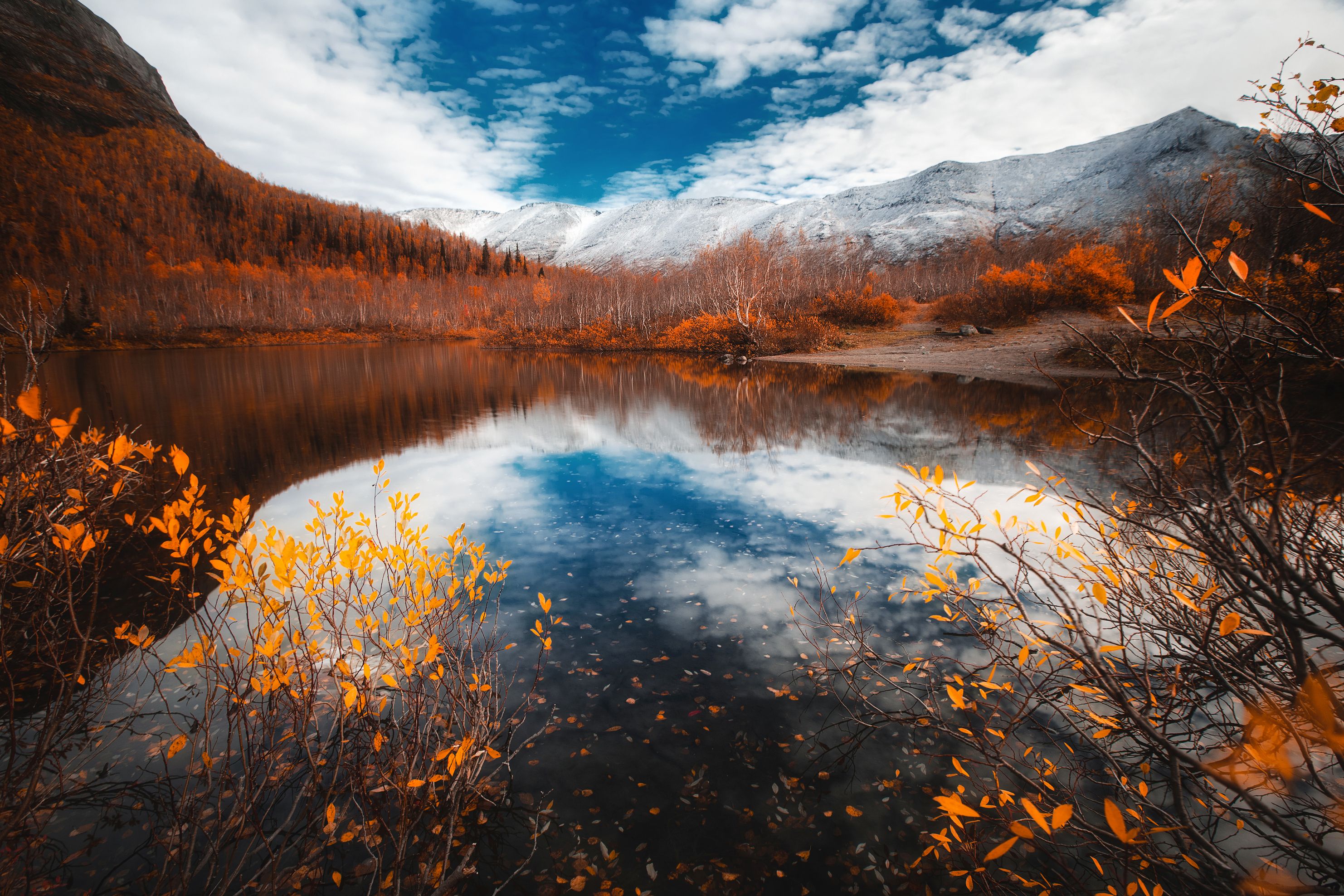 хибины, пейзаж, озеро, горы, осень, солнце, Vladislav