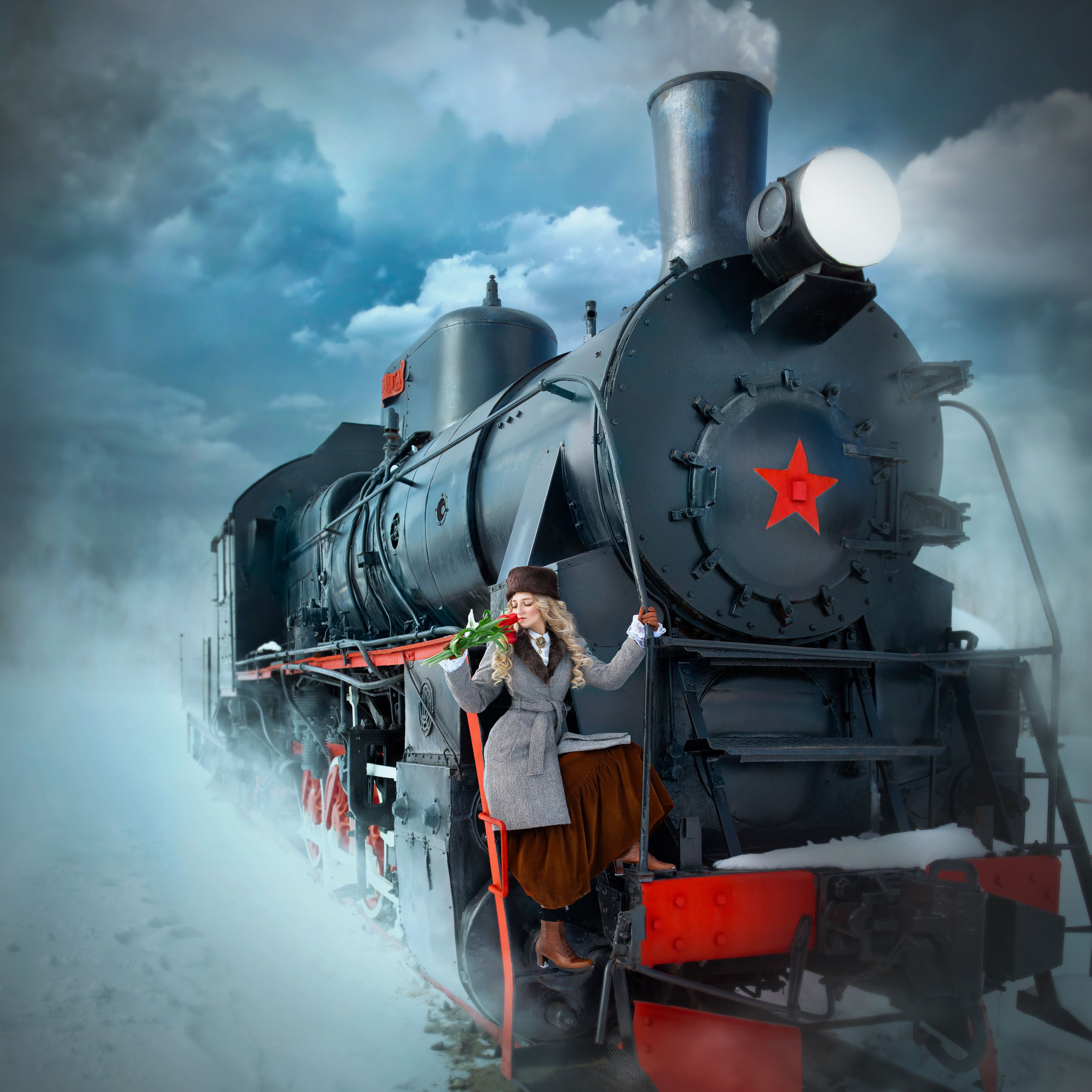 фотограф юлия дюдина, фотограф нижний новгород, фотосессия с поездом, фотосессия с поездами, девушка с цветами, Дюдина Юлия