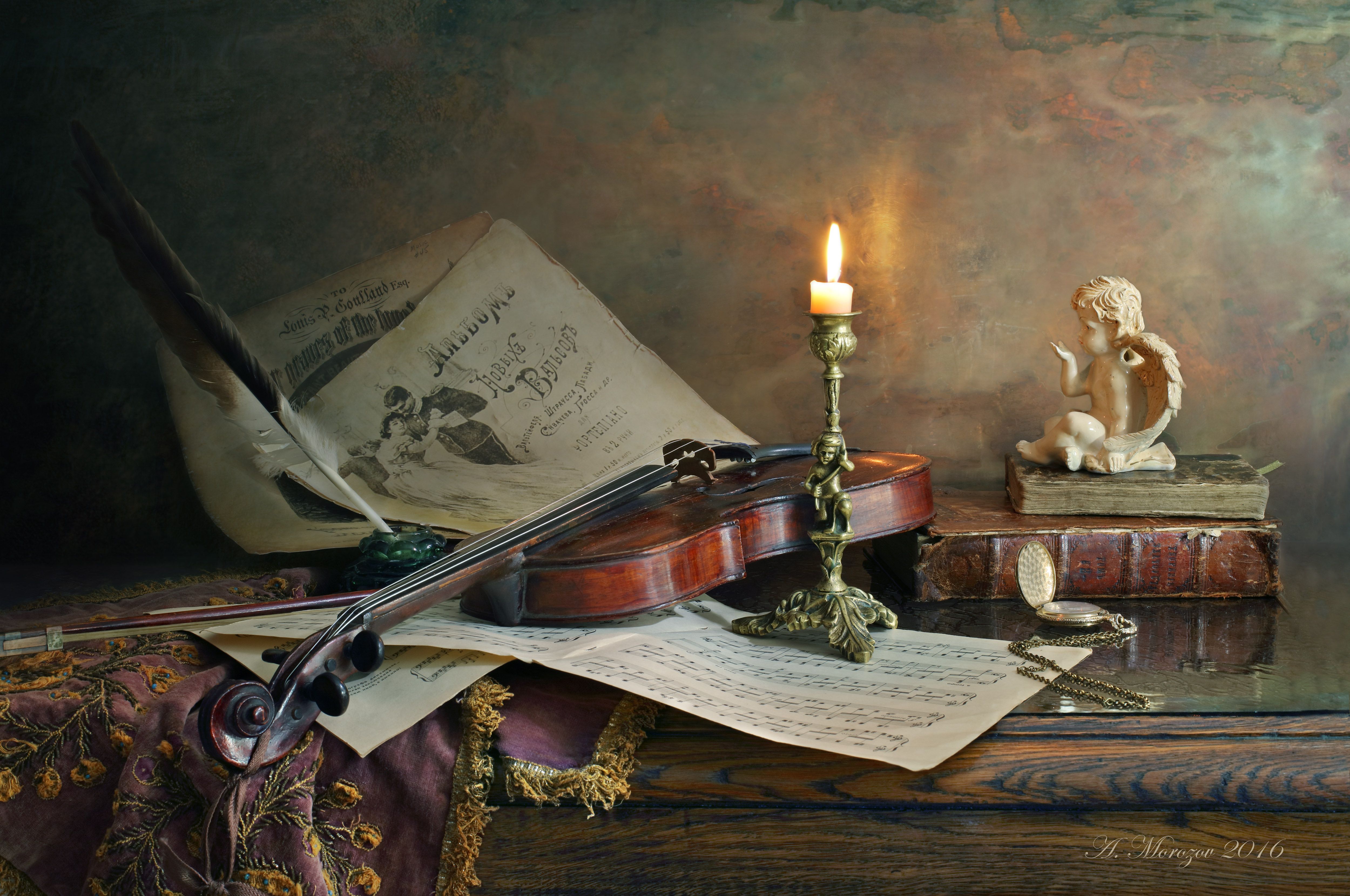 скрипка, музыка, свеча, Андрей Морозов