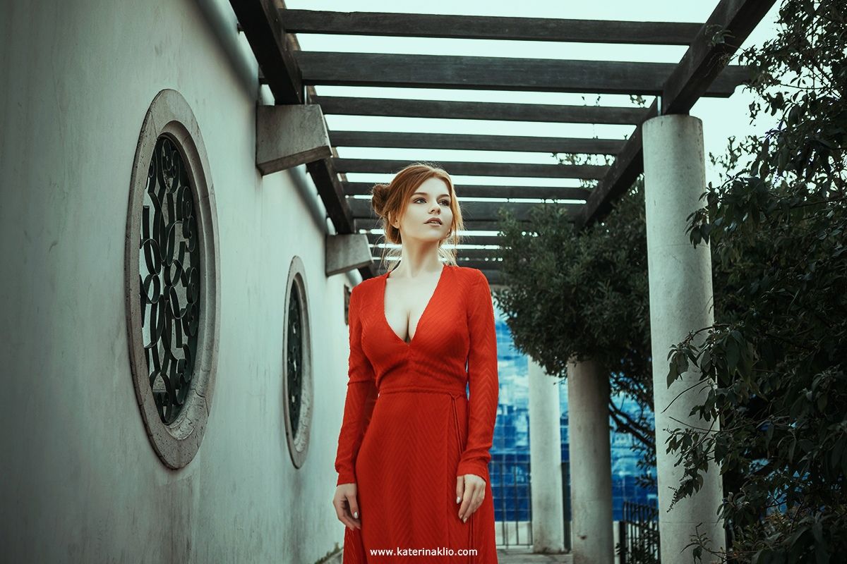 dress, red, woman, portrait, Lisbon, Portugal, beautiful, model, neckline, travel, Катерина Клио