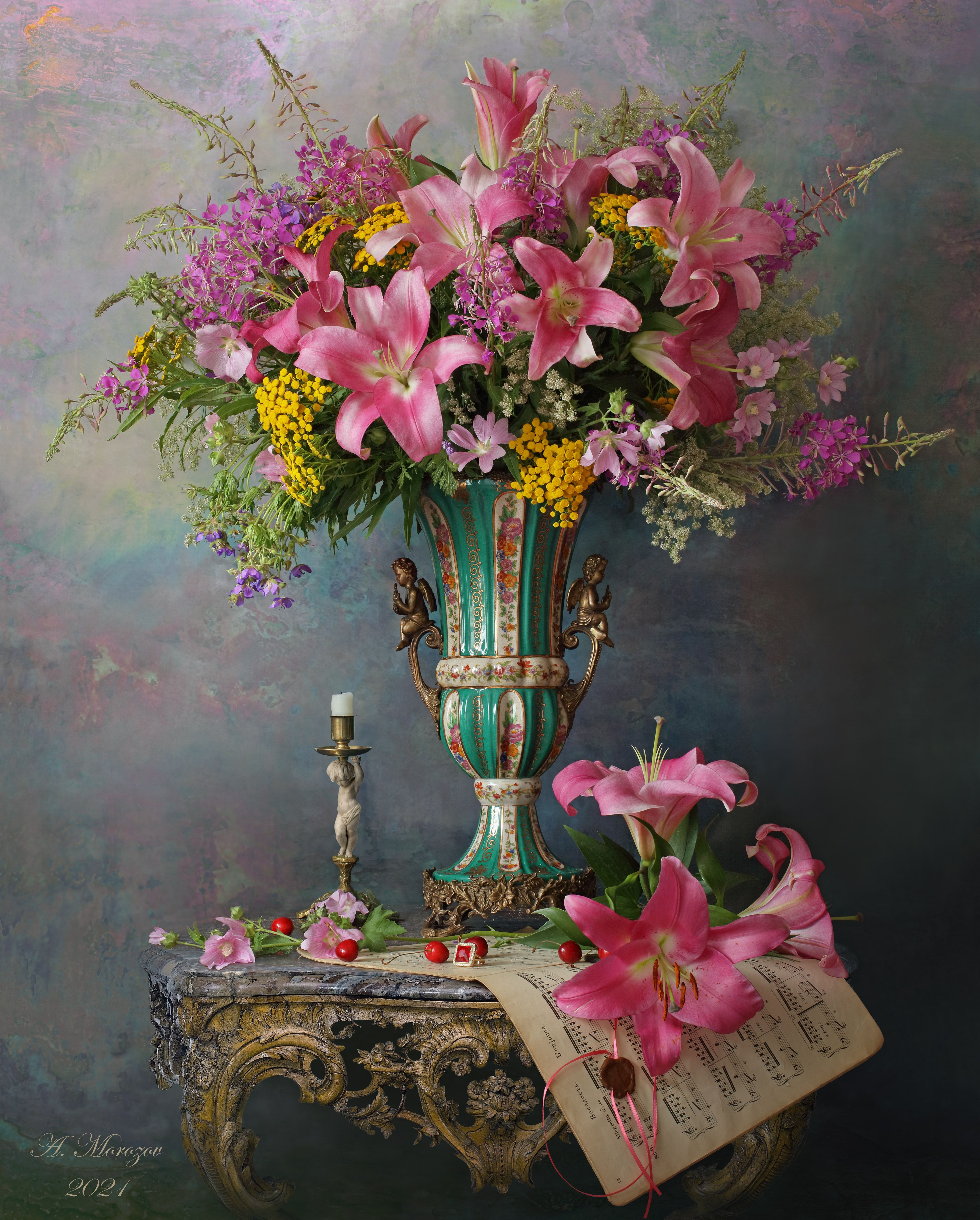 цветы, букет, лилии, ваза, Андрей Морозов