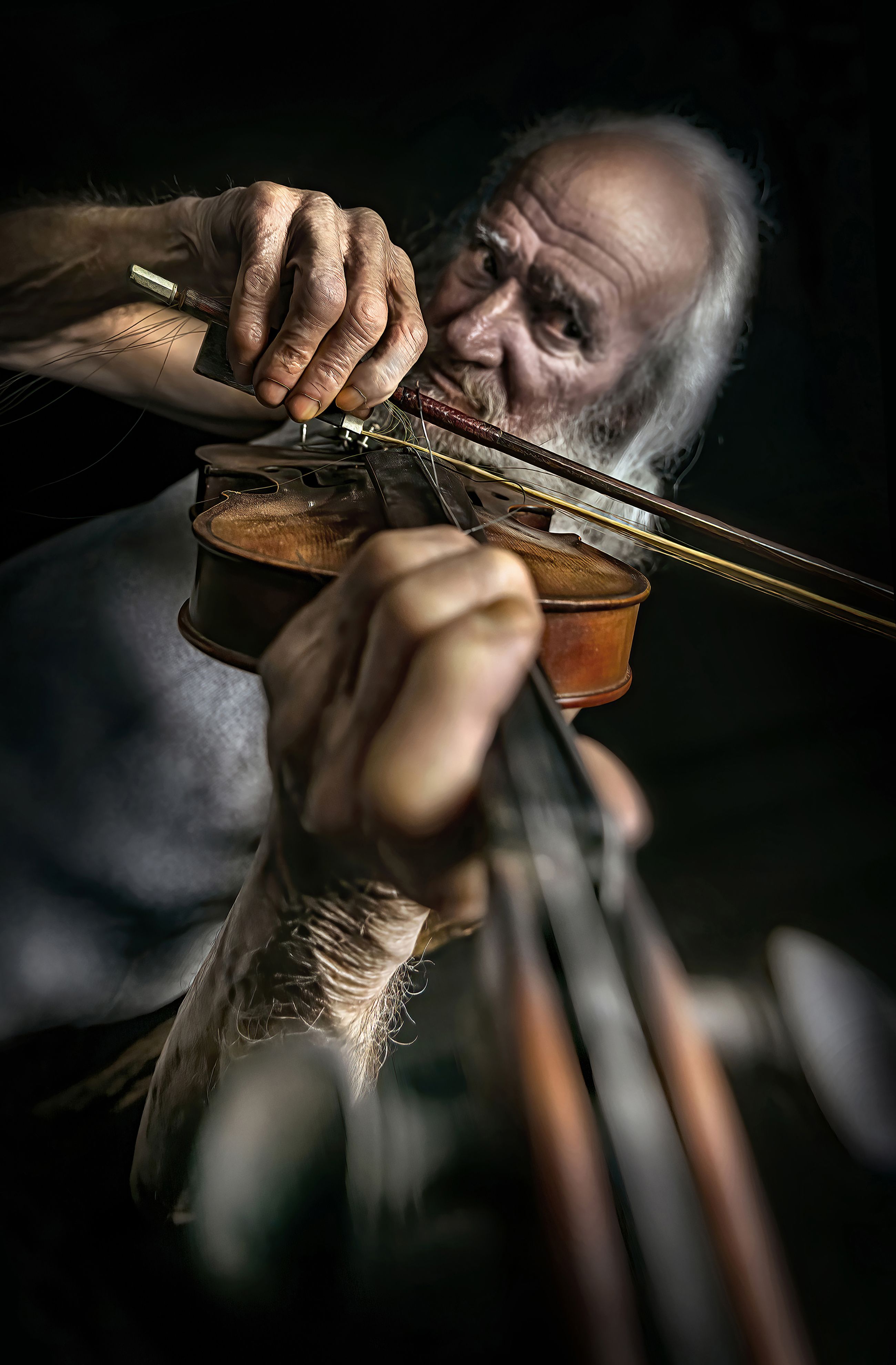 old man, violin fine art, portrait, Attila Hangyasi