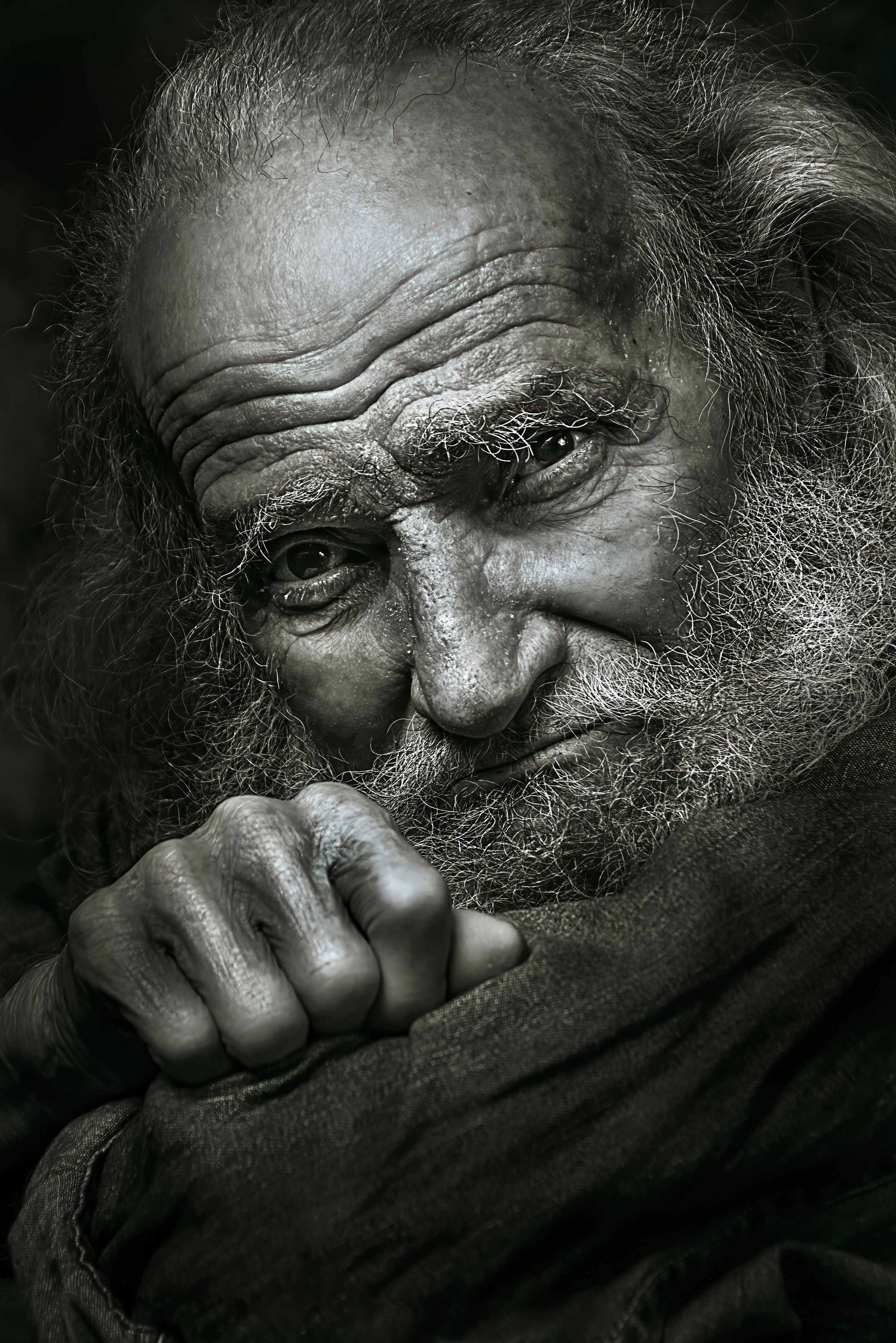 old man, portrait, garyscale, black and white, Attila Hangyasi