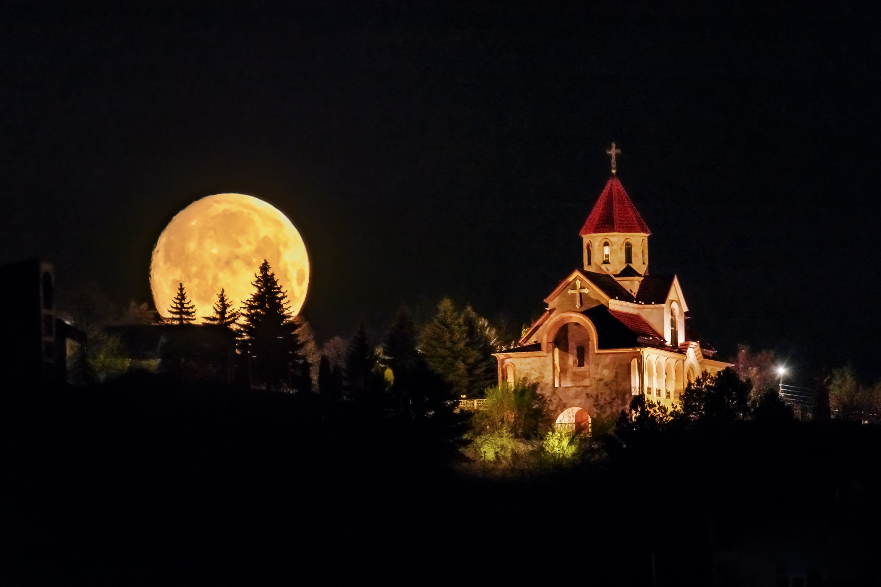 луна, храм, ночь, Zakharov Armen