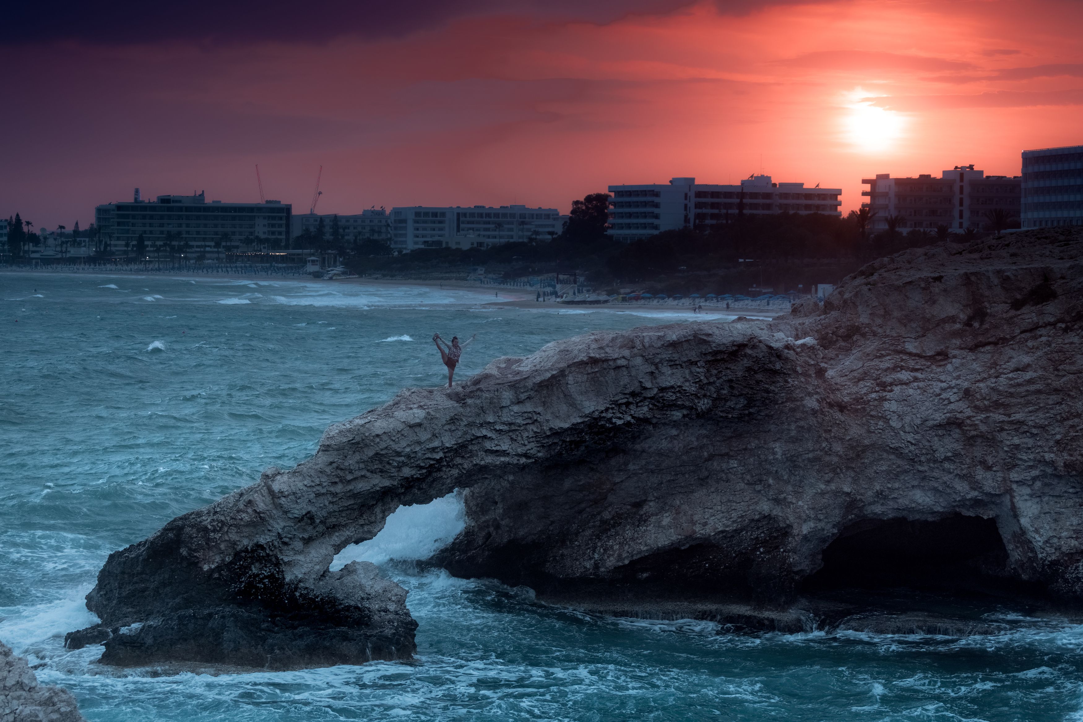cyprus, sun, sunset, sea, rocks, Bevzenko Roman
