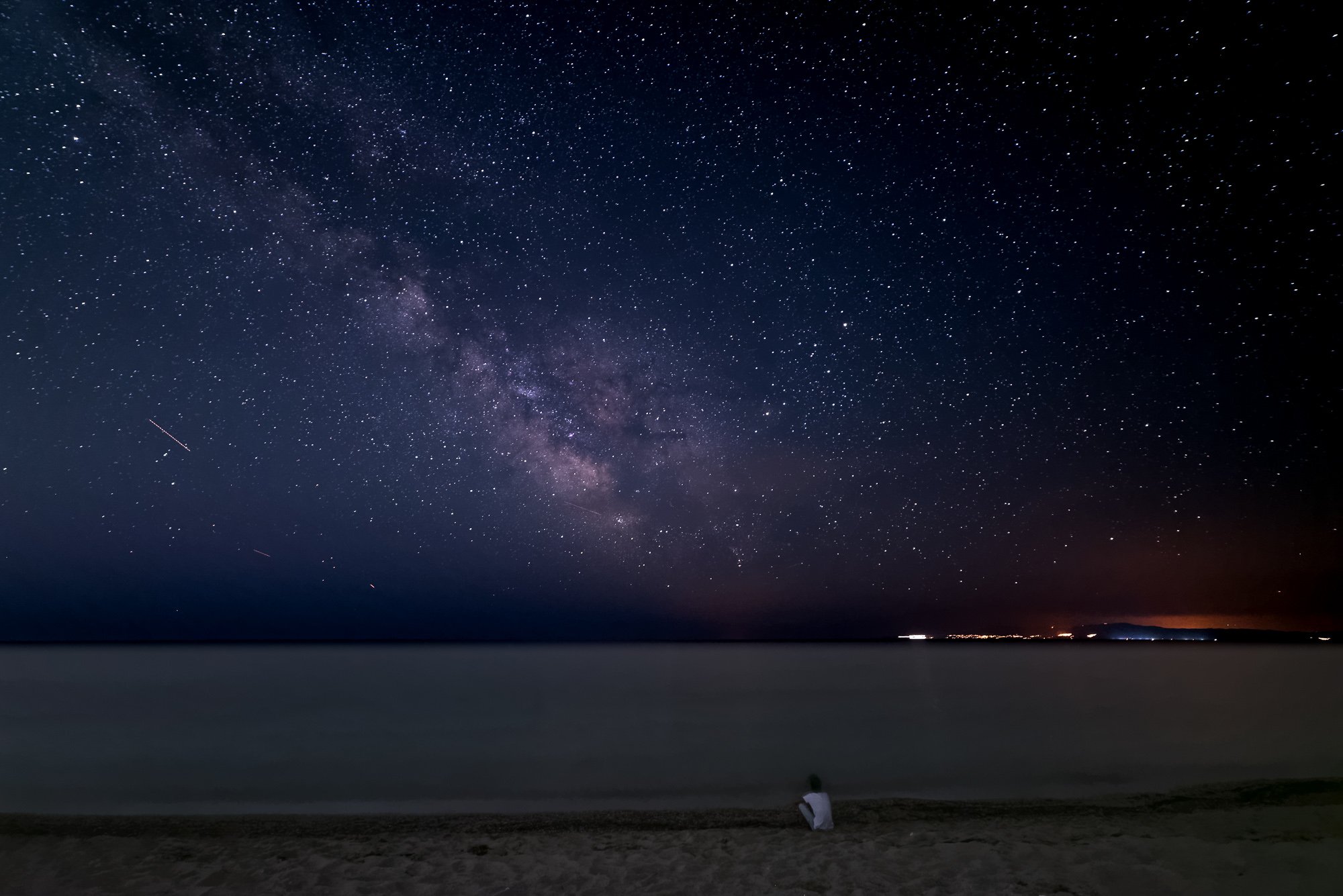 пейзаж, ночь, звезды, звездное небо, море, человек, Дмитрий Старостенков