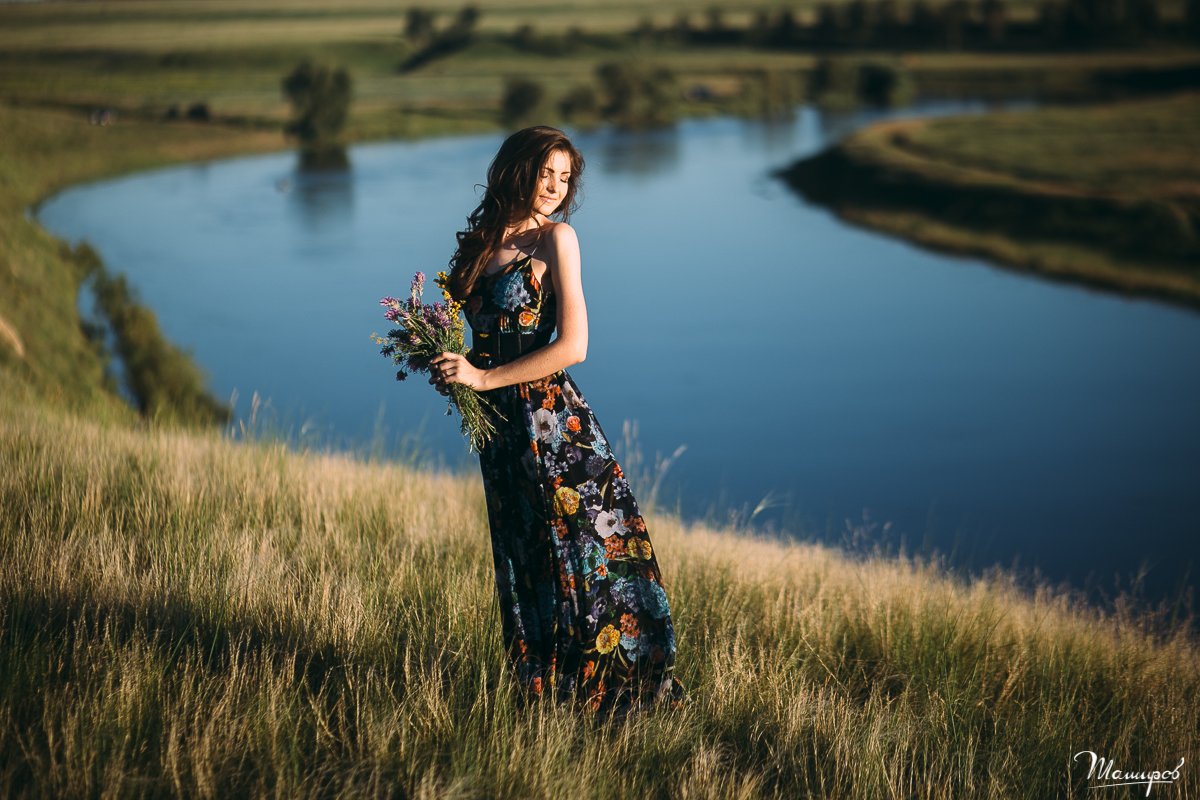 река природа девушка цветы закат россия омск, Сергей Таширов