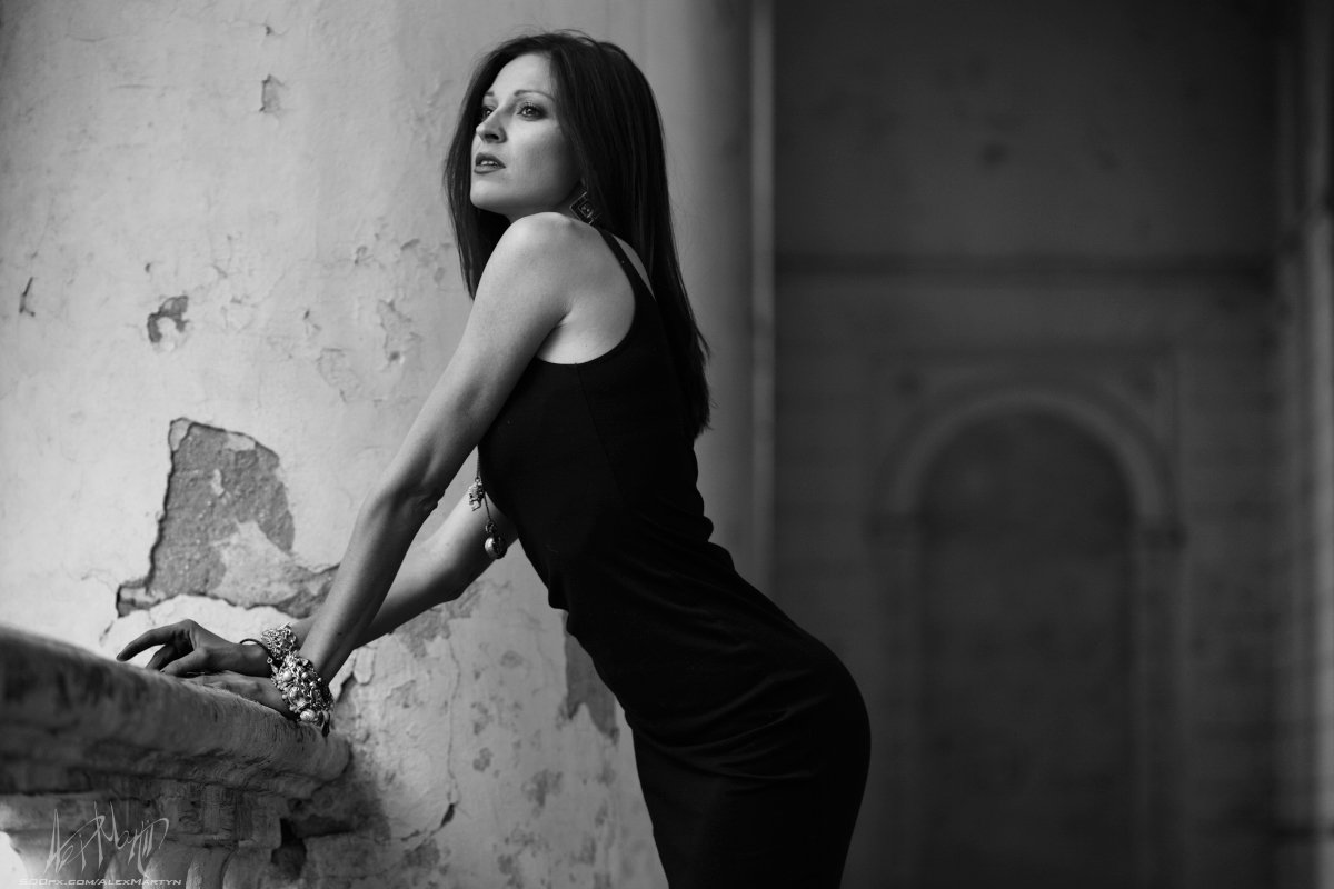 девушка платье, черный, черно-белый, портрет, анна, взгляд, Александр Мартынов