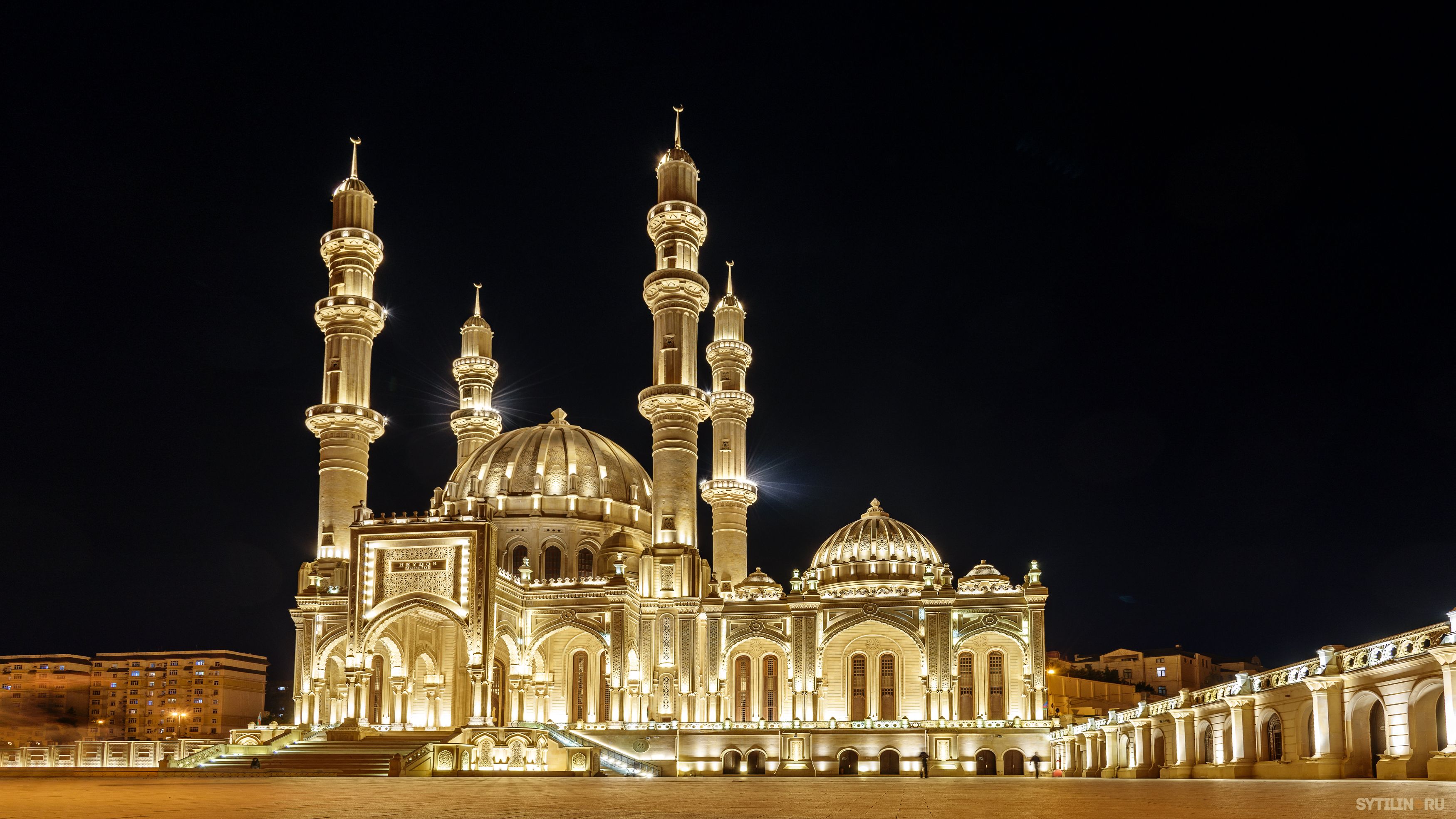 мечеть, гейдара, алиев, баку, азербайджан, ночь, ночной, вид, подсветка, золотой, ислам, святыня, религия, достопримечательность, мусульманский, освещение, архитектура, традиционный,, Сытилин Павел