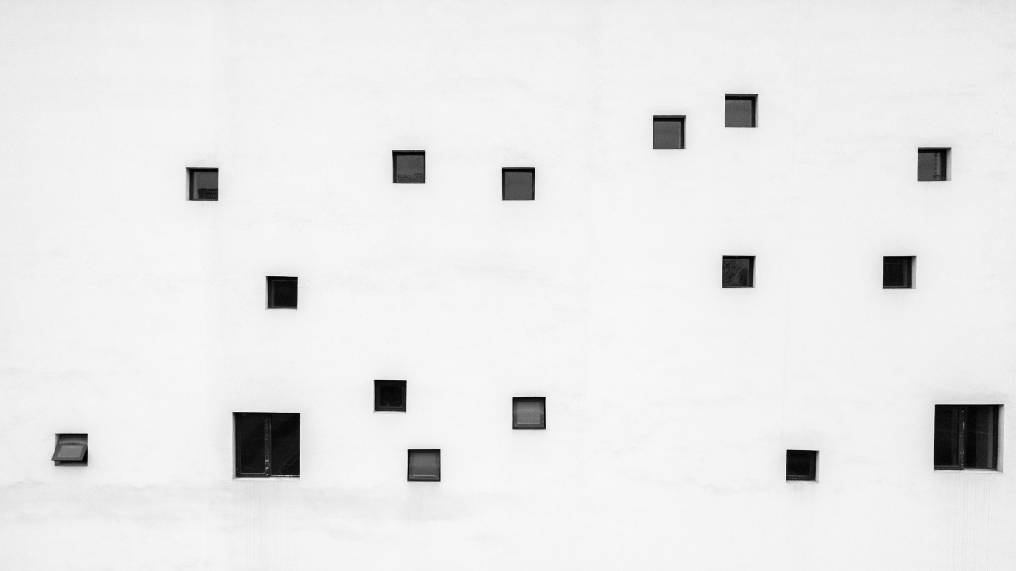 black and white, building, square, windows, white wall, random,, Druz Denys
